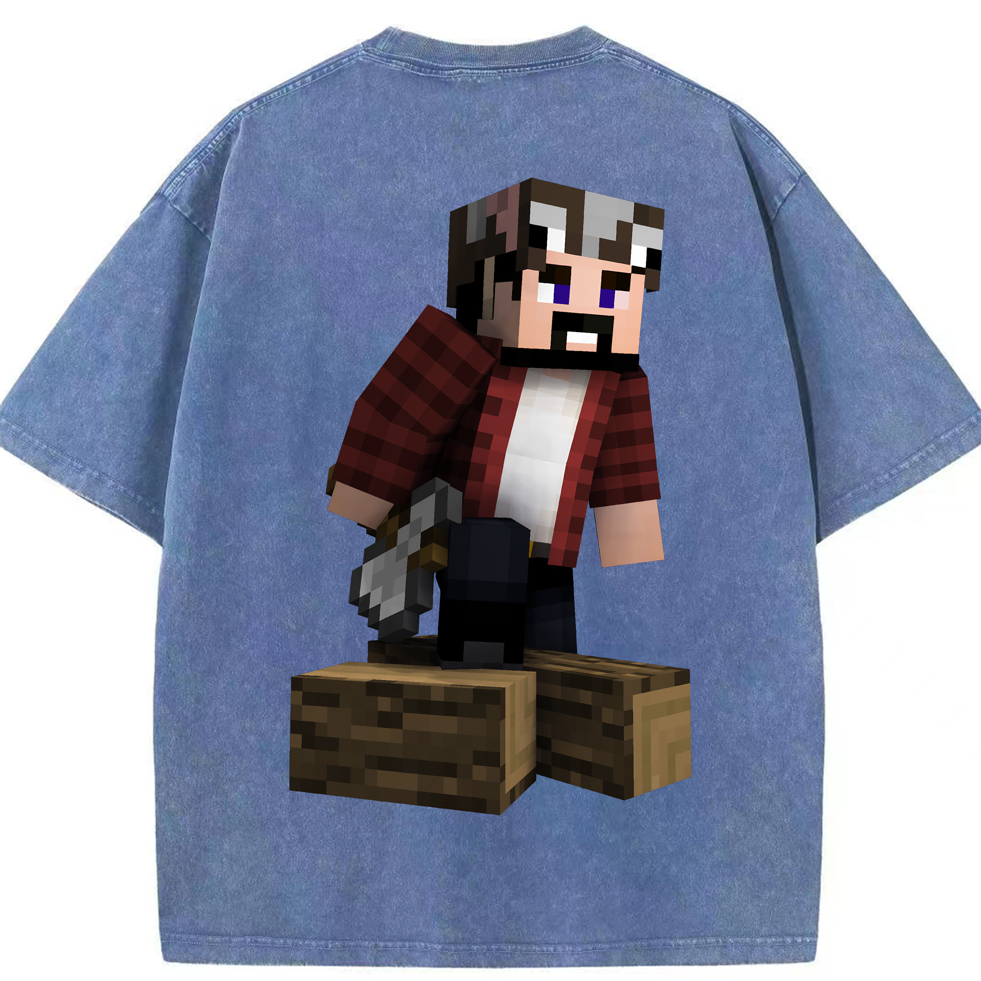 （画像用） マインクラフト ブロックの世界 Minecraft MC Block world 綿100% ヴィンテージ風 半袖Tシャツ（背面プリント）