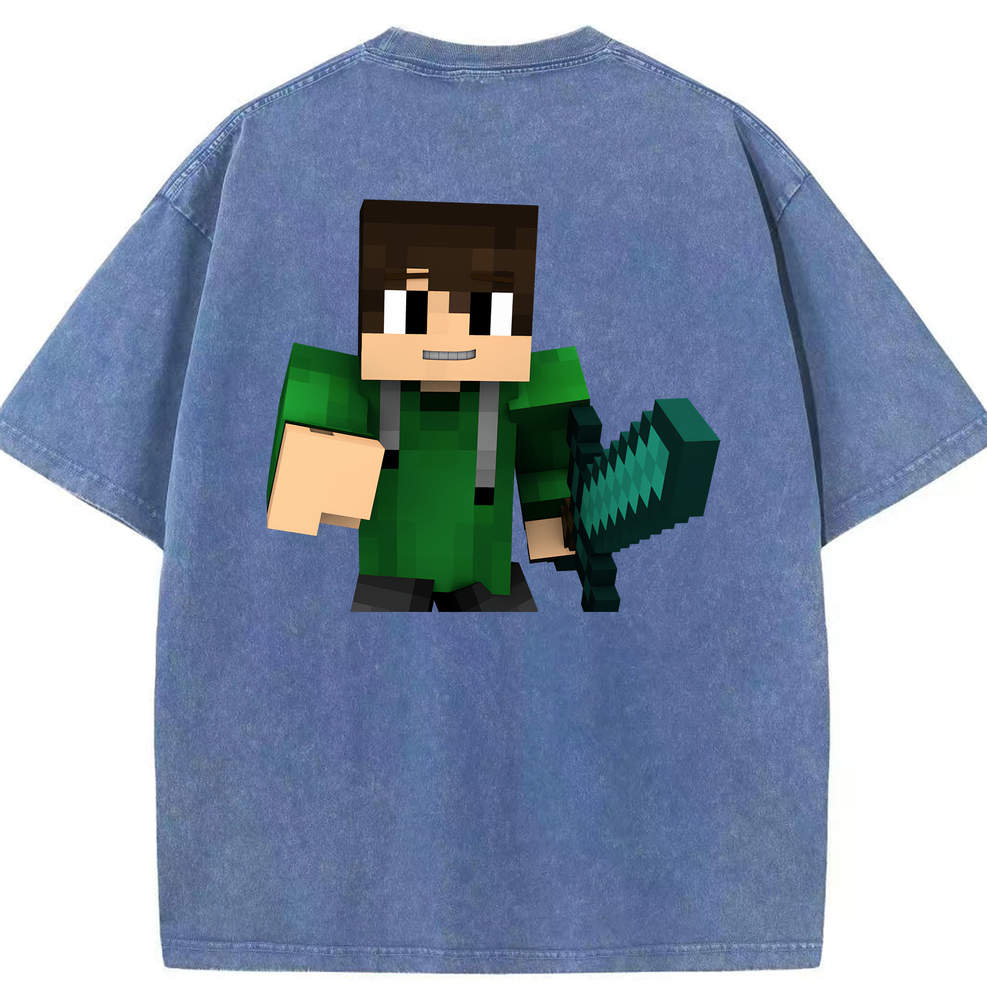 （画像用） マインクラフト ブロックの世界 Minecraft MC Block world 綿100% ヴィンテージ風 半袖Tシャツ（背面プリント）
