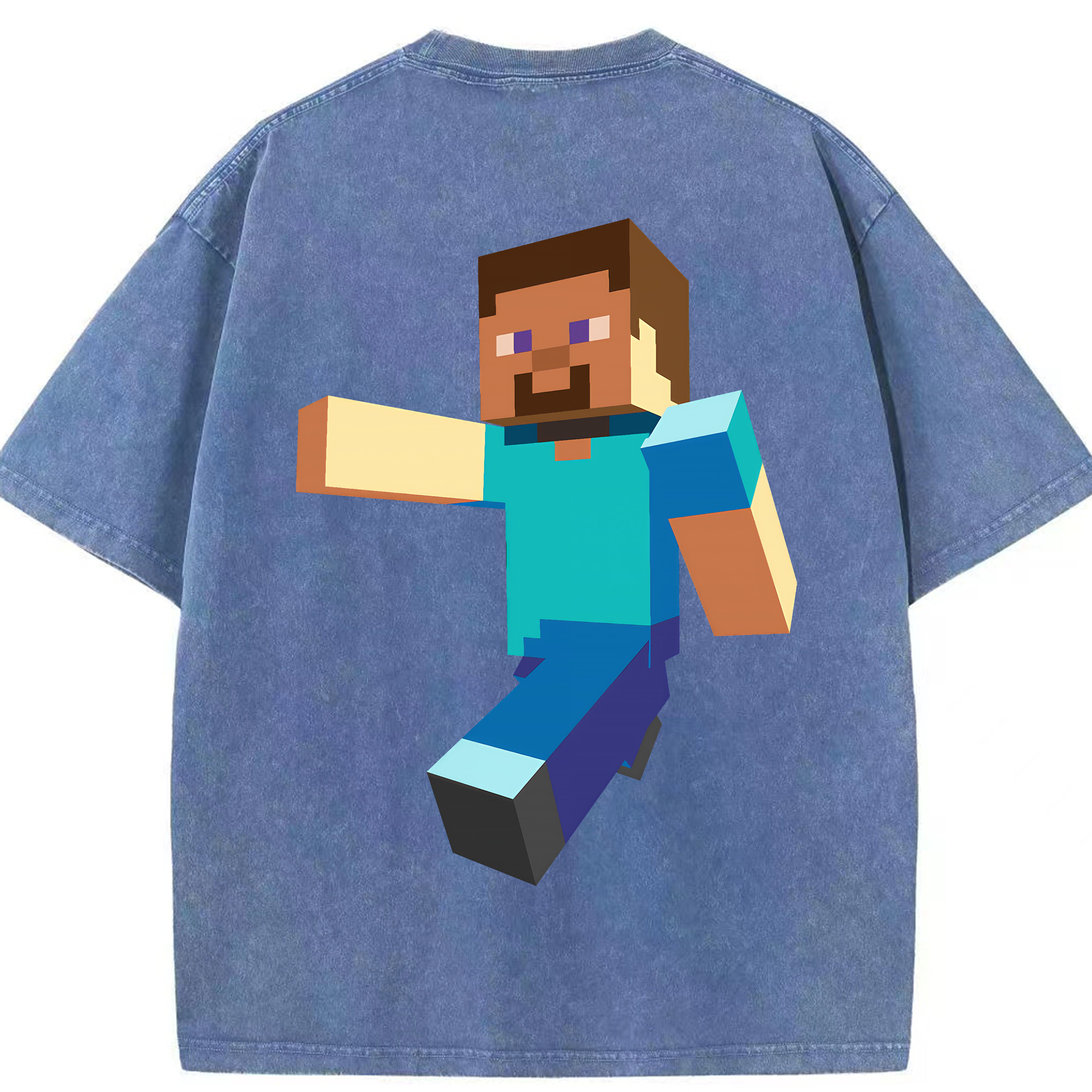 （画像用） マインクラフト ブロックの世界 Minecraft MC Block world 綿100% ヴィンテージ風 半袖Tシャツ（背面プリント）