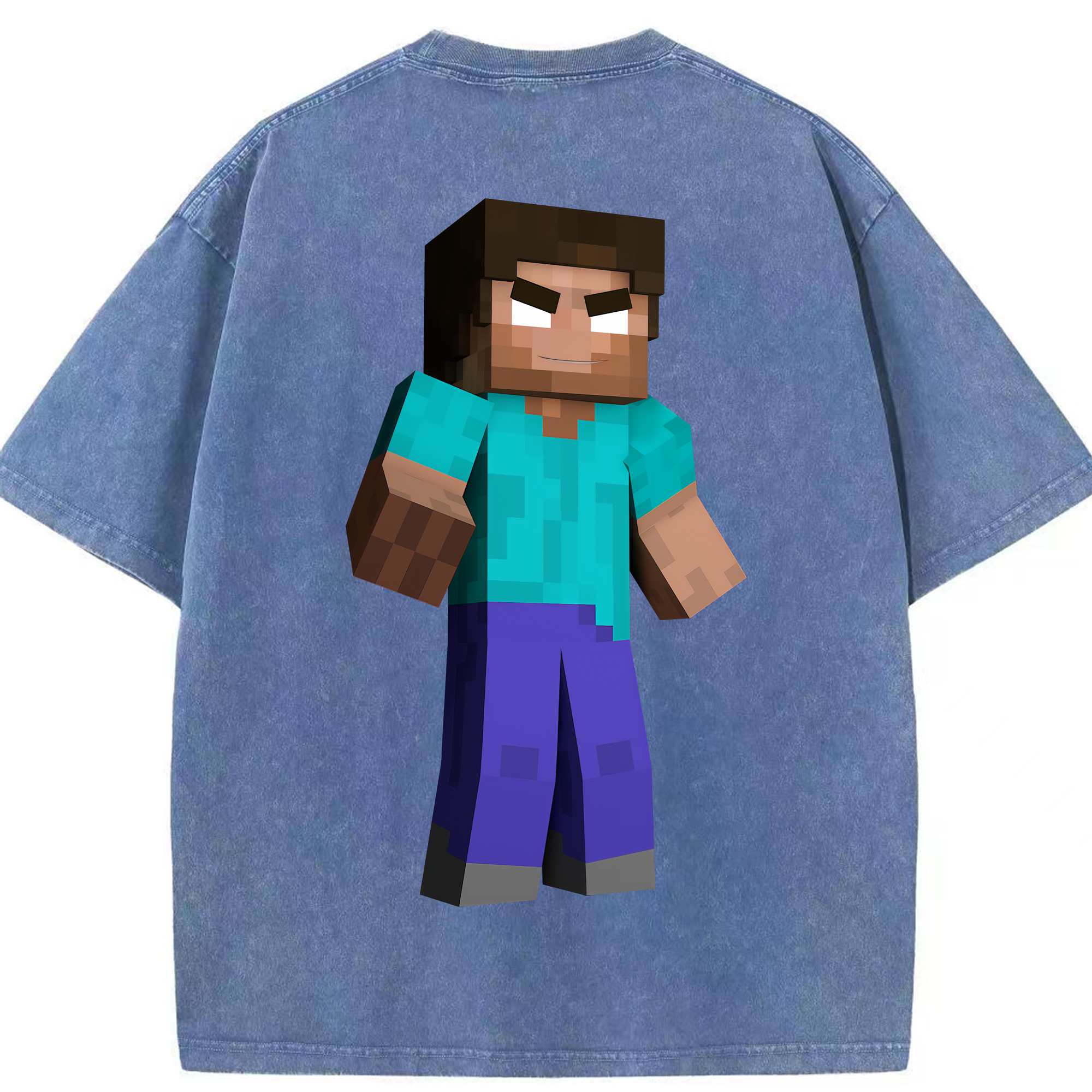 （画像用） マインクラフト ブロックの世界 Minecraft MC Block world 綿100% ヴィンテージ風 半袖Tシャツ（背面プリント）