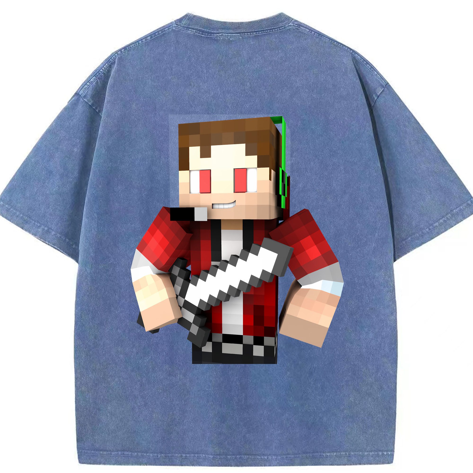 （画像用） マインクラフト ブロックの世界 Minecraft MC Block world 綿100% ヴィンテージ風 半袖Tシャツ（背面プリント）