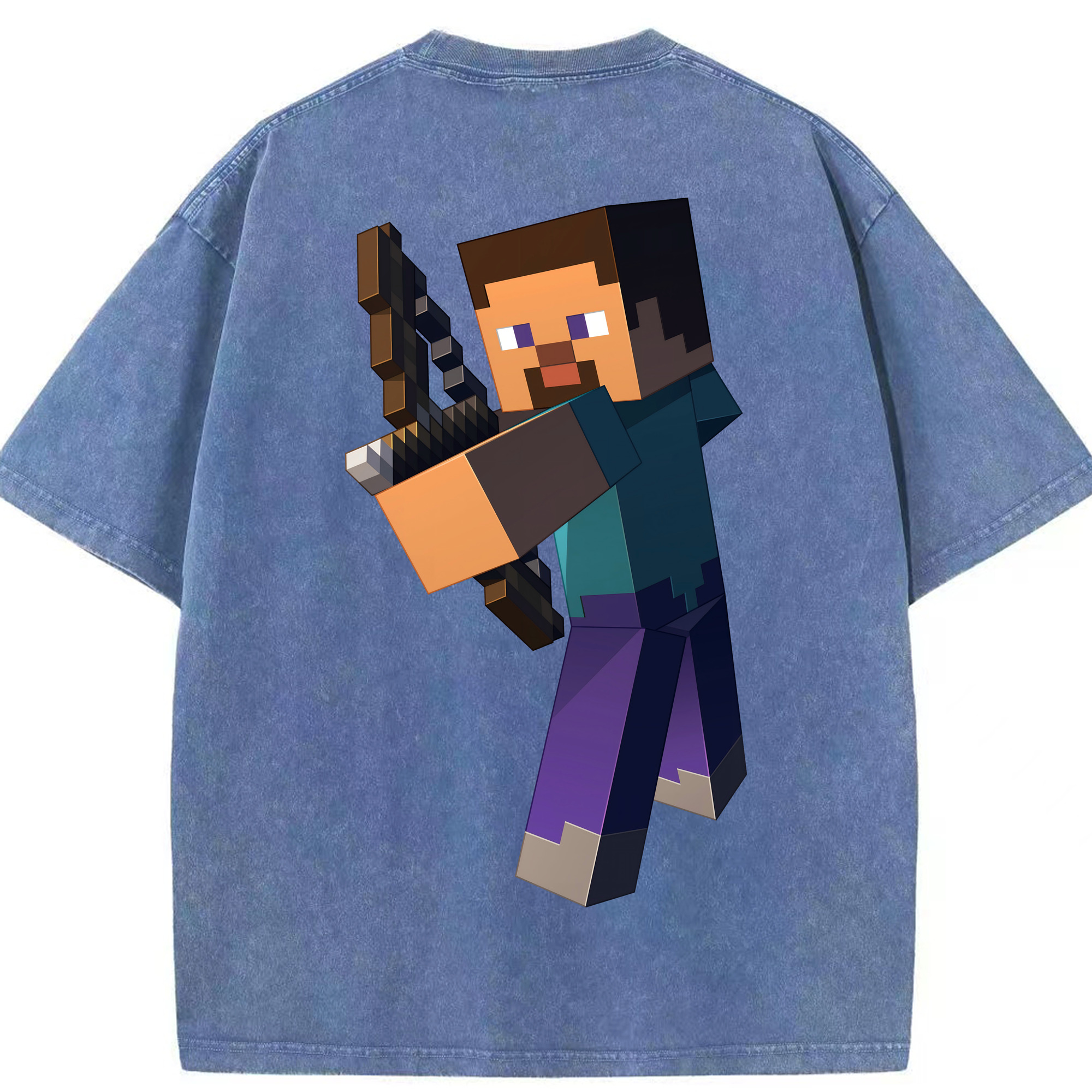 （画像用） マインクラフト ブロックの世界 Minecraft MC Block world 綿100% ヴィンテージ風 半袖Tシャツ（背面プリント）