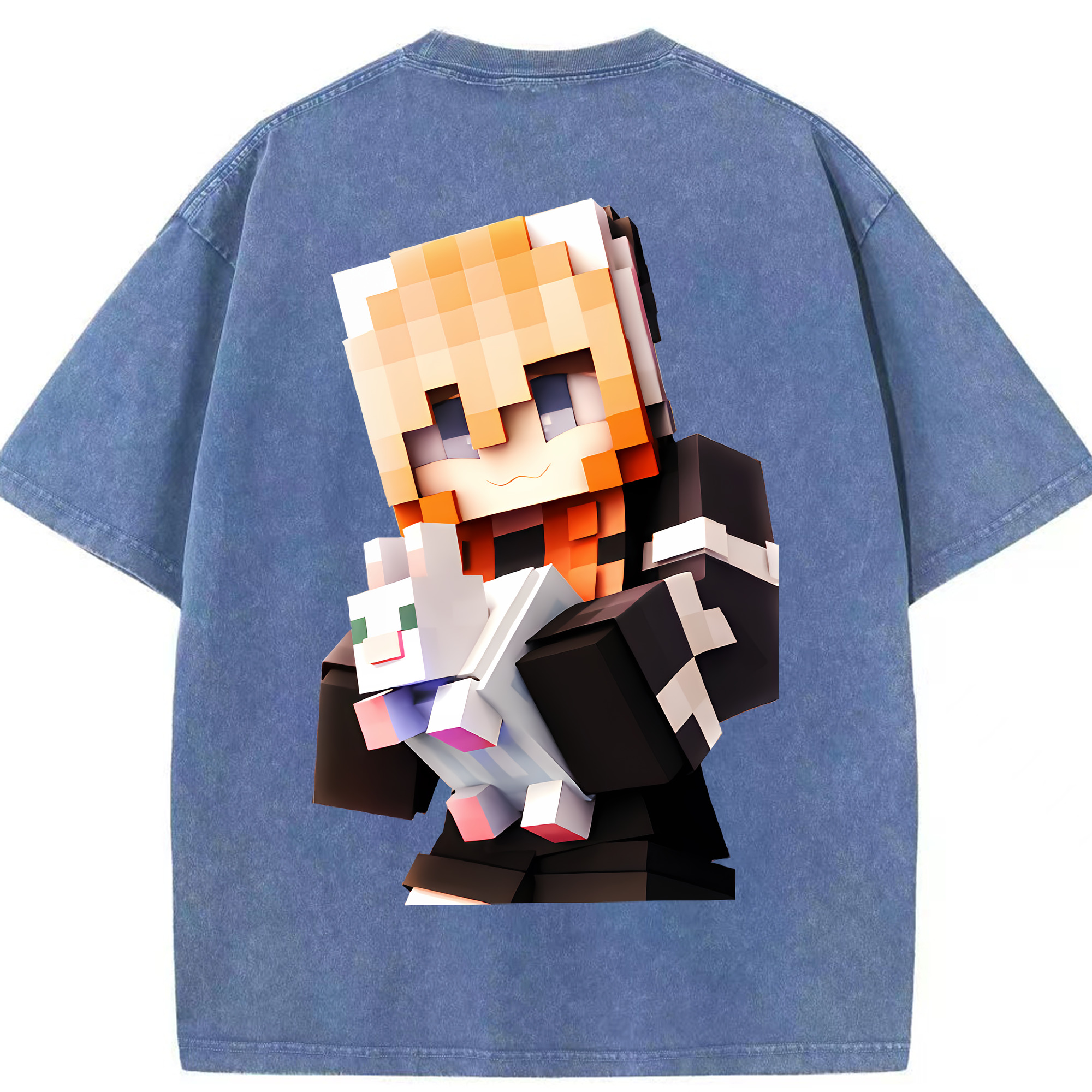 （画像用） マインクラフト ブロックの世界 Minecraft MC Block world 綿100% ヴィンテージ風 半袖Tシャツ（背面プリント）