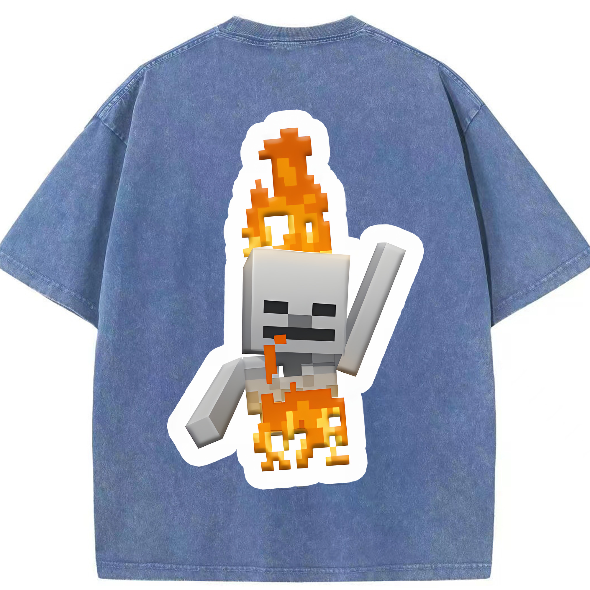 （画像用） マインクラフト ブロックの世界 Minecraft MC Block world 綿100% ヴィンテージ風 半袖Tシャツ（背面プリント）