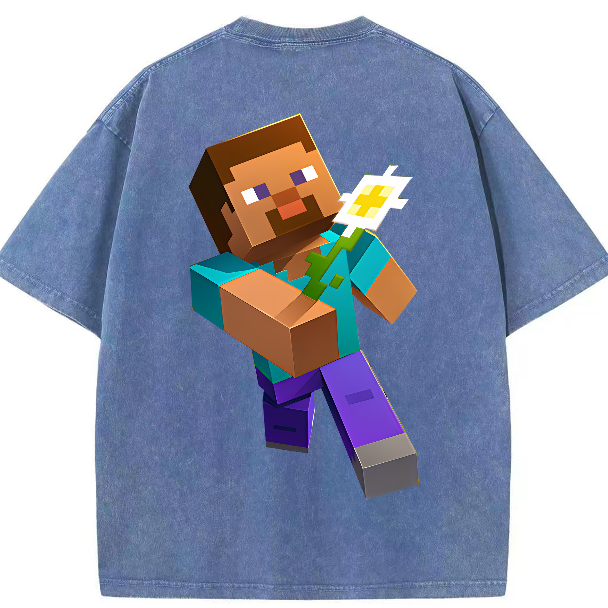 （画像用） マインクラフト ブロックの世界 Minecraft MC Block world 綿100% ヴィンテージ風 半袖Tシャツ（背面プリント）