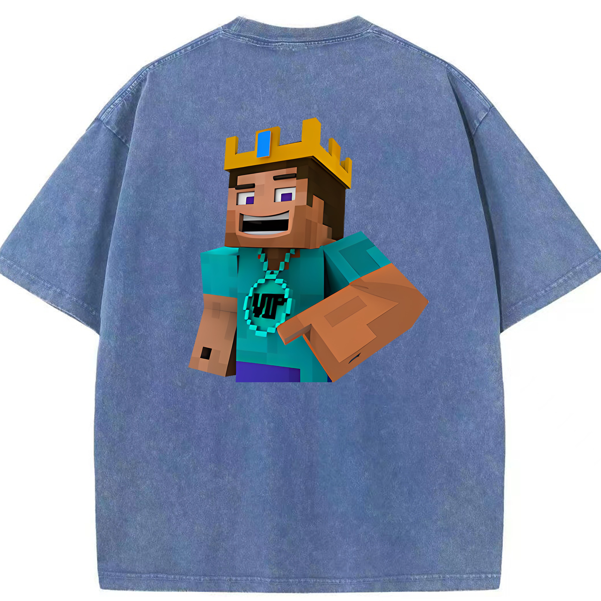 （画像用） マインクラフト ブロックの世界 Minecraft MC Block world 綿100% ヴィンテージ風 半袖Tシャツ（背面プリント）