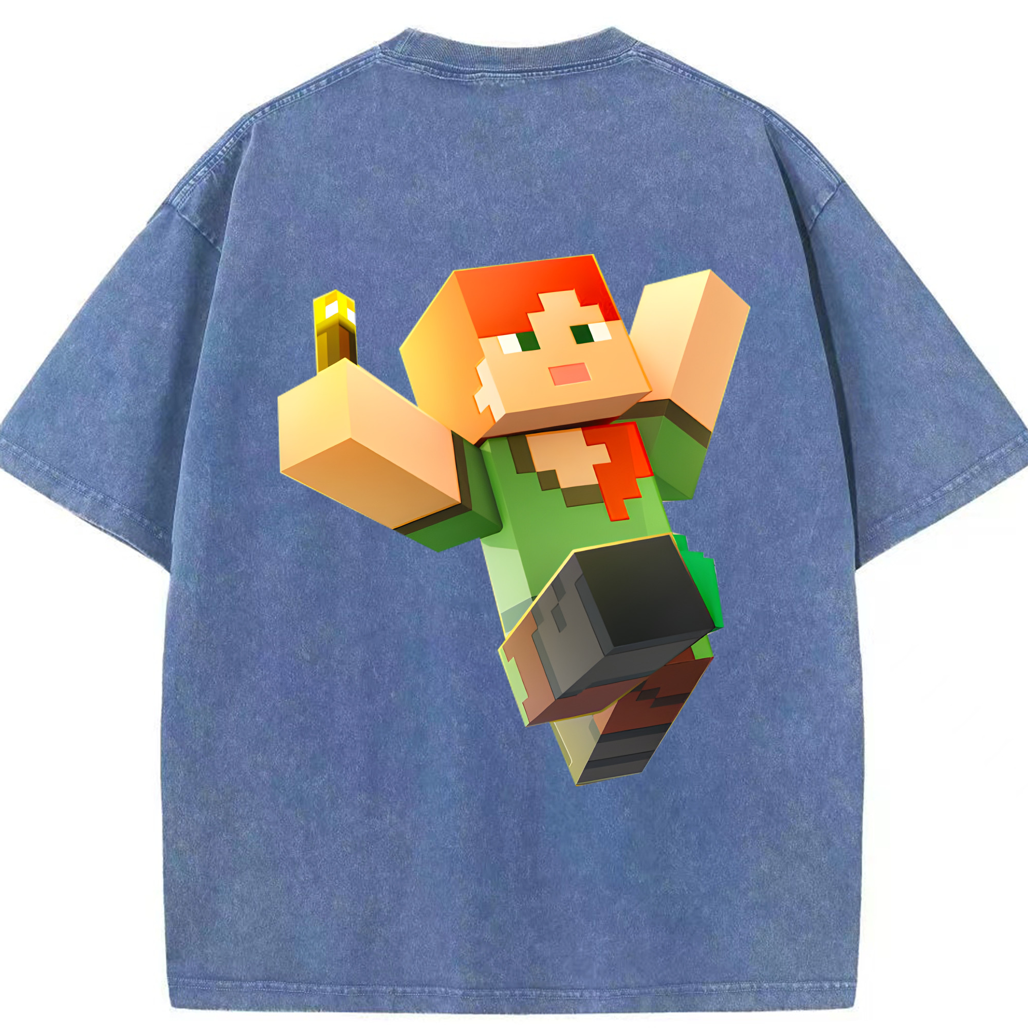 （画像用） マインクラフト ブロックの世界 Minecraft MC Block world 綿100% ヴィンテージ風 半袖Tシャツ（背面プリント）