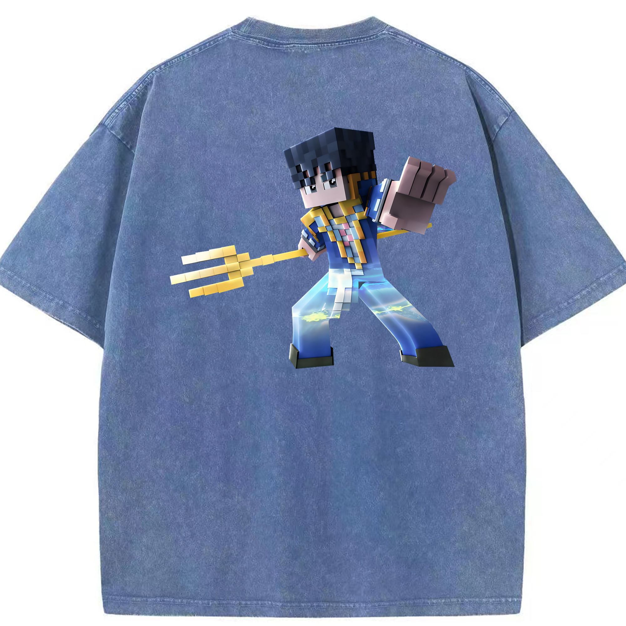 （画像用） マインクラフト ブロックの世界 Minecraft MC Block world 綿100% ヴィンテージ風 半袖Tシャツ（背面プリント）