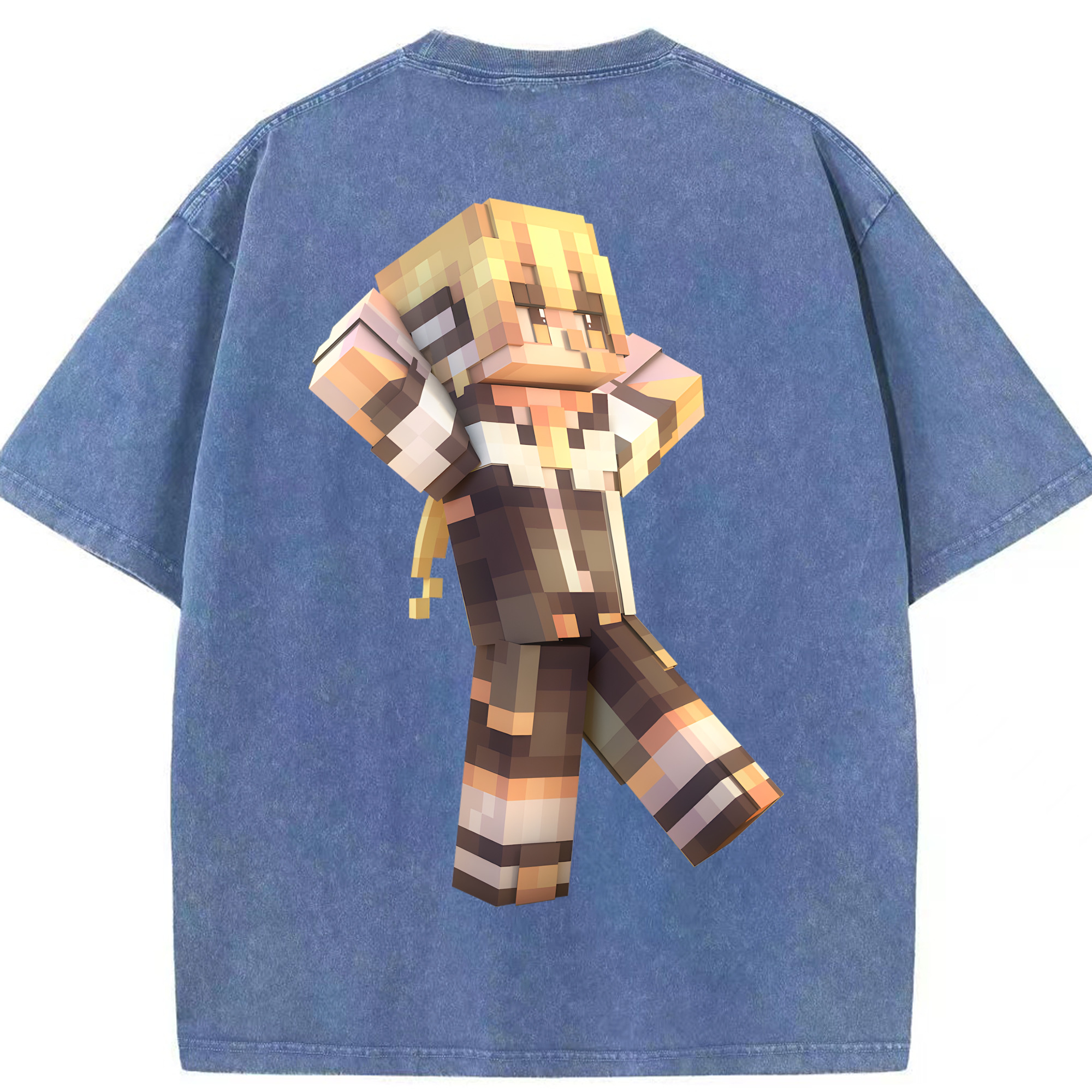 （画像用） マインクラフト ブロックの世界 Minecraft MC Block world 綿100% ヴィンテージ風 半袖Tシャツ（背面プリント）