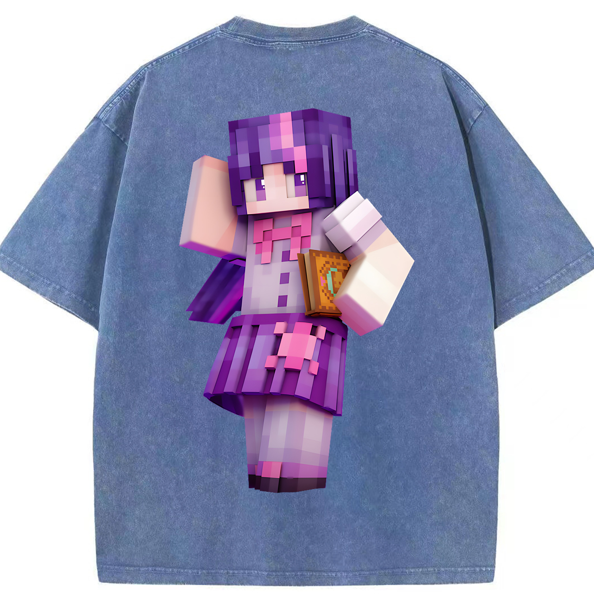 （画像用） マインクラフト ブロックの世界 Minecraft MC Block world 綿100% ヴィンテージ風 半袖Tシャツ（背面プリント）