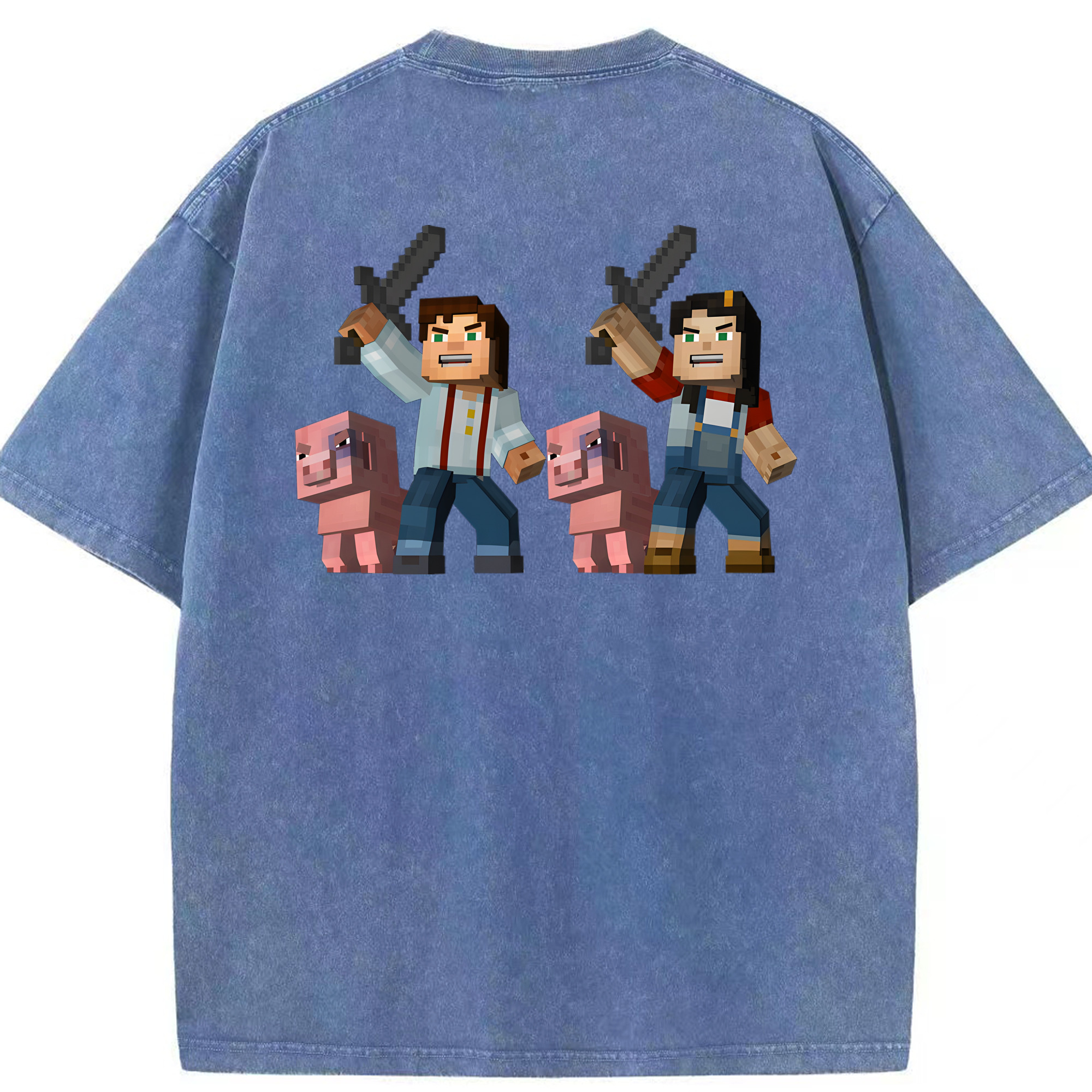 （画像用） マインクラフト ブロックの世界 Minecraft MC Block world 綿100% ヴィンテージ風 半袖Tシャツ（背面プリント）