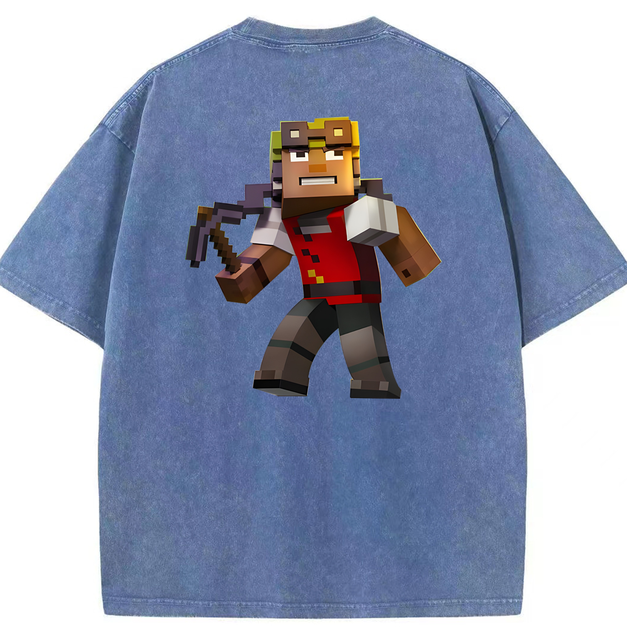 （画像用） マインクラフト ブロックの世界 Minecraft MC Block world 綿100% ヴィンテージ風 半袖Tシャツ（背面プリント）