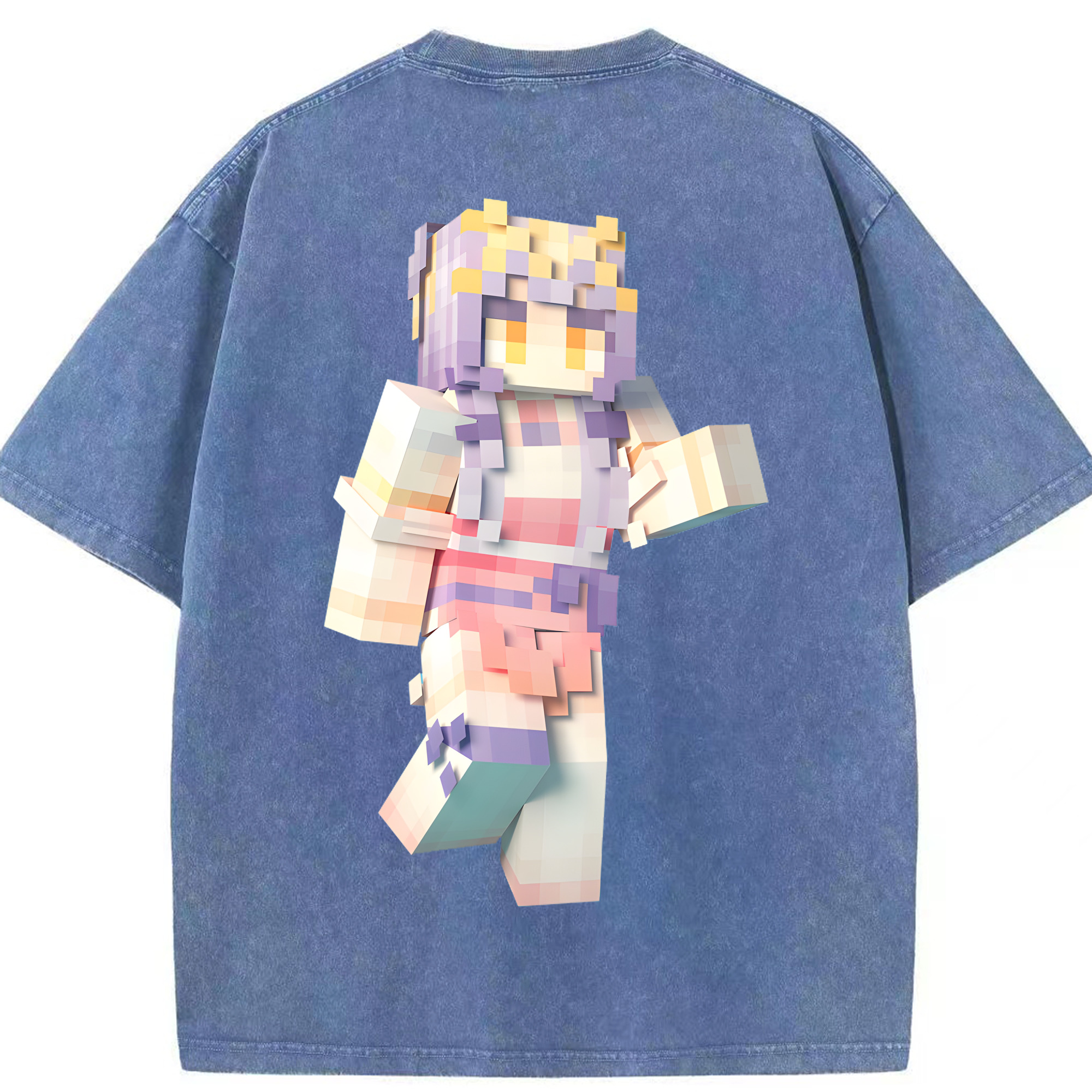 （画像用） マインクラフト ブロックの世界 Minecraft MC Block world 綿100% ヴィンテージ風 半袖Tシャツ（背面プリント）