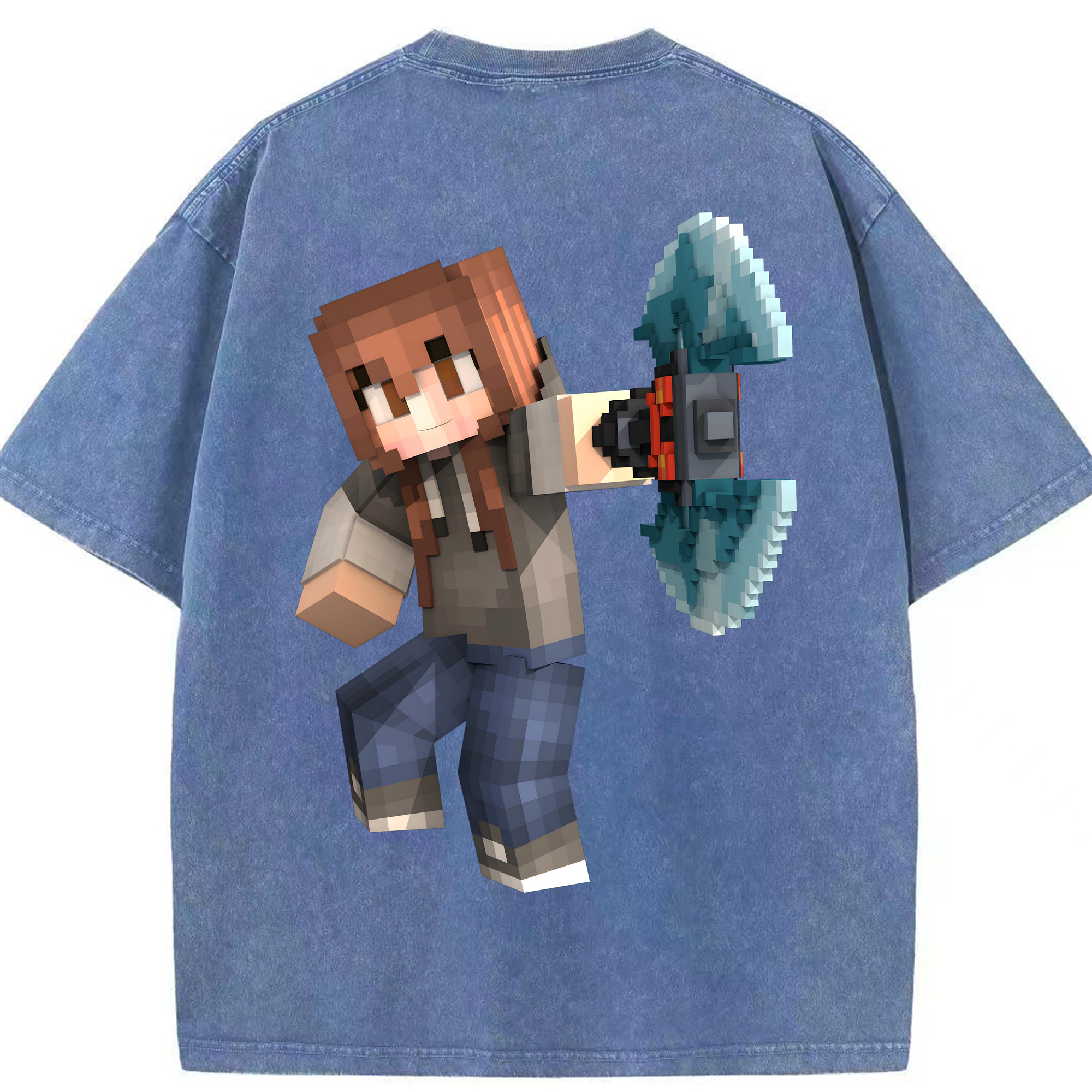 （画像用） マインクラフト ブロックの世界 Minecraft MC Block world 綿100% ヴィンテージ風 半袖Tシャツ（背面プリント）