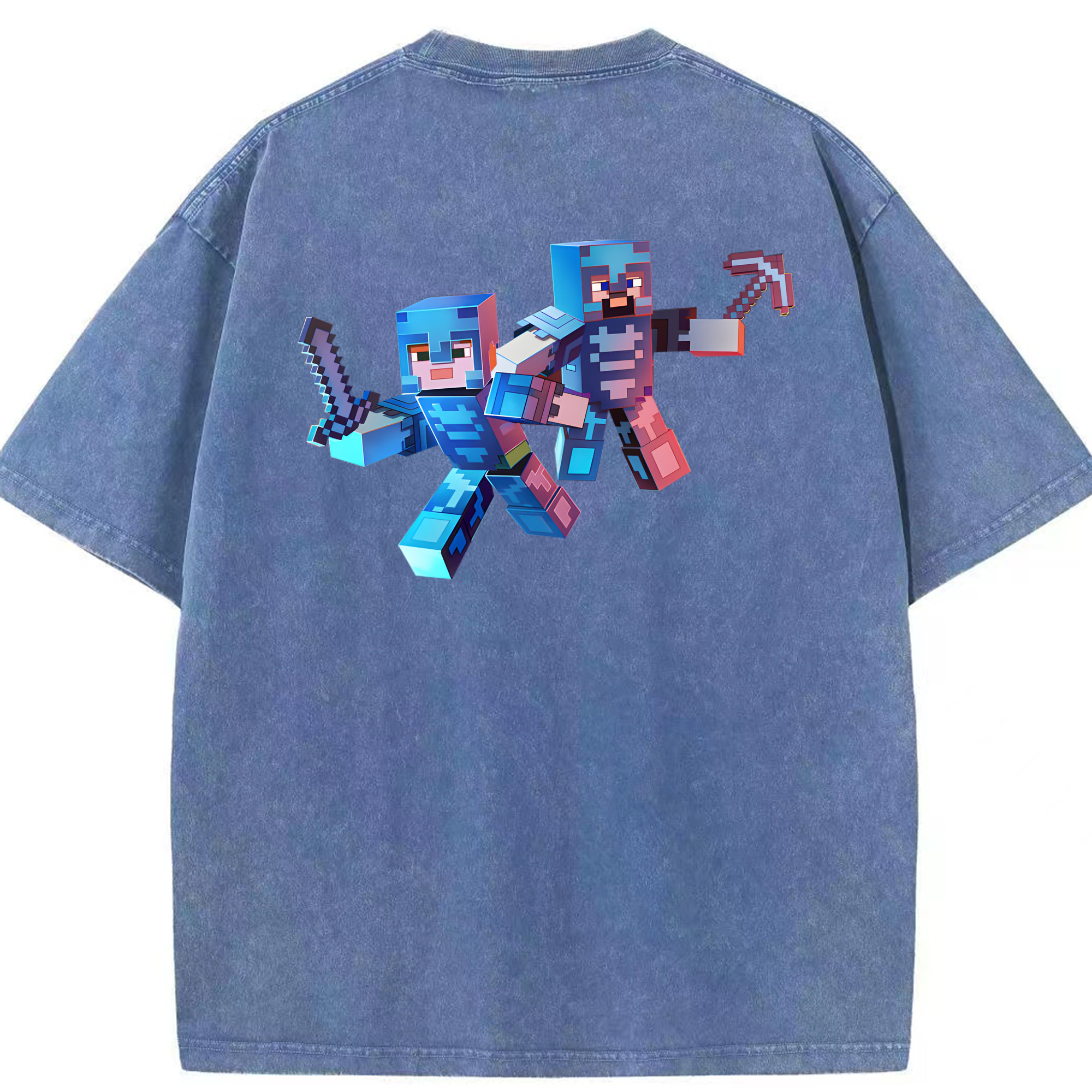 （画像用） マインクラフト ブロックの世界 Minecraft MC Block world 綿100% ヴィンテージ風 半袖Tシャツ（背面プリント）