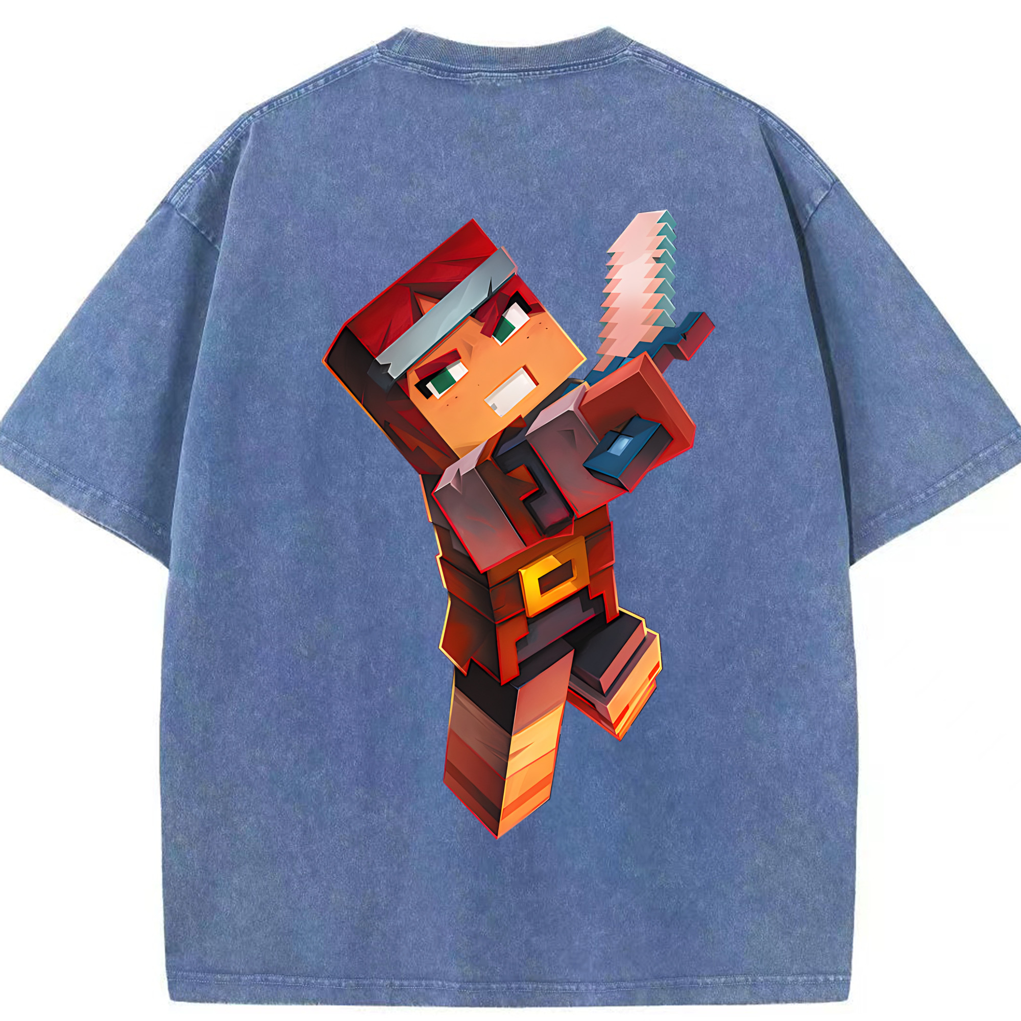 （画像用） マインクラフト ブロックの世界 Minecraft MC Block world 綿100% ヴィンテージ風 半袖Tシャツ（背面プリント）