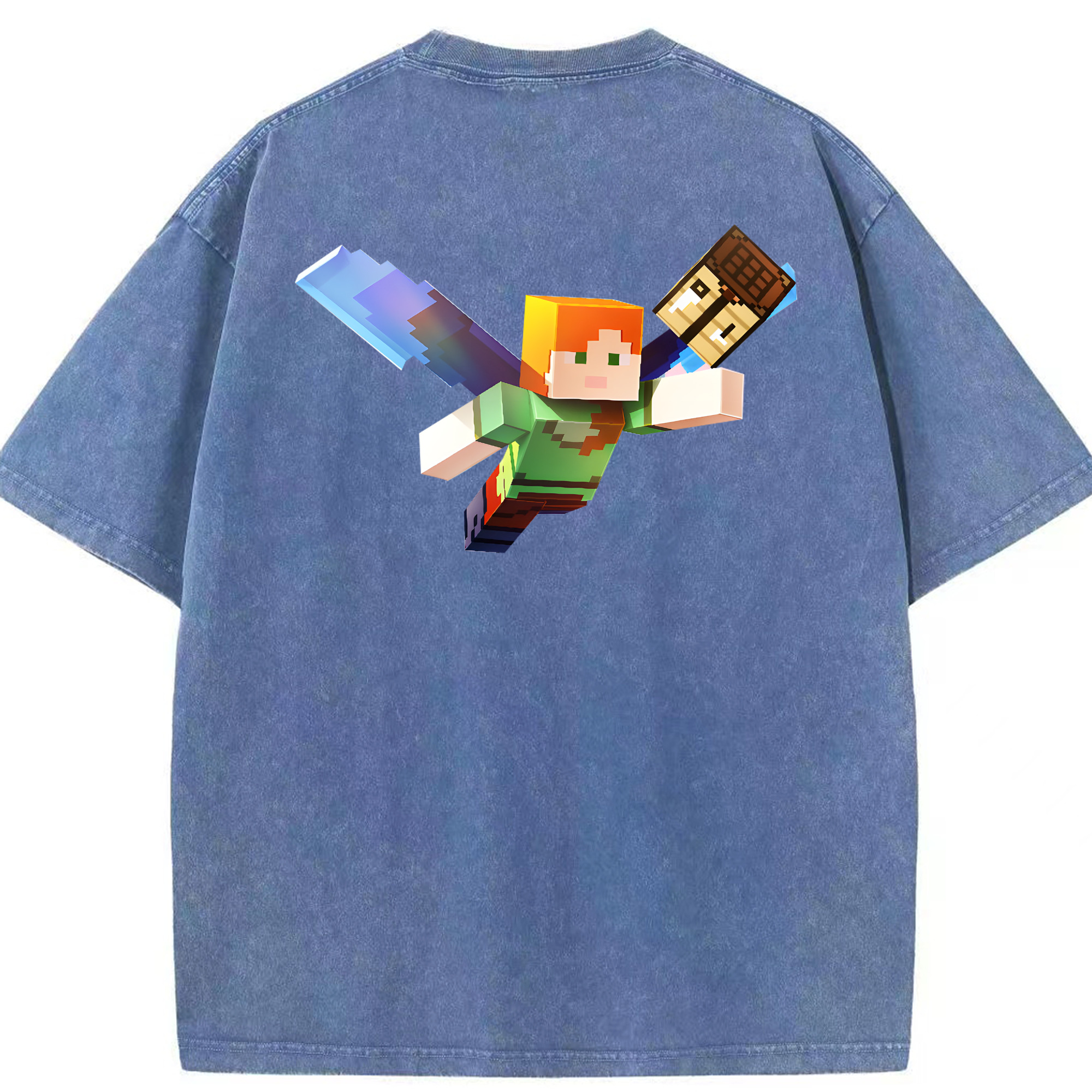 （画像用） マインクラフト ブロックの世界 Minecraft MC Block world 綿100% ヴィンテージ風 半袖Tシャツ（背面プリント）