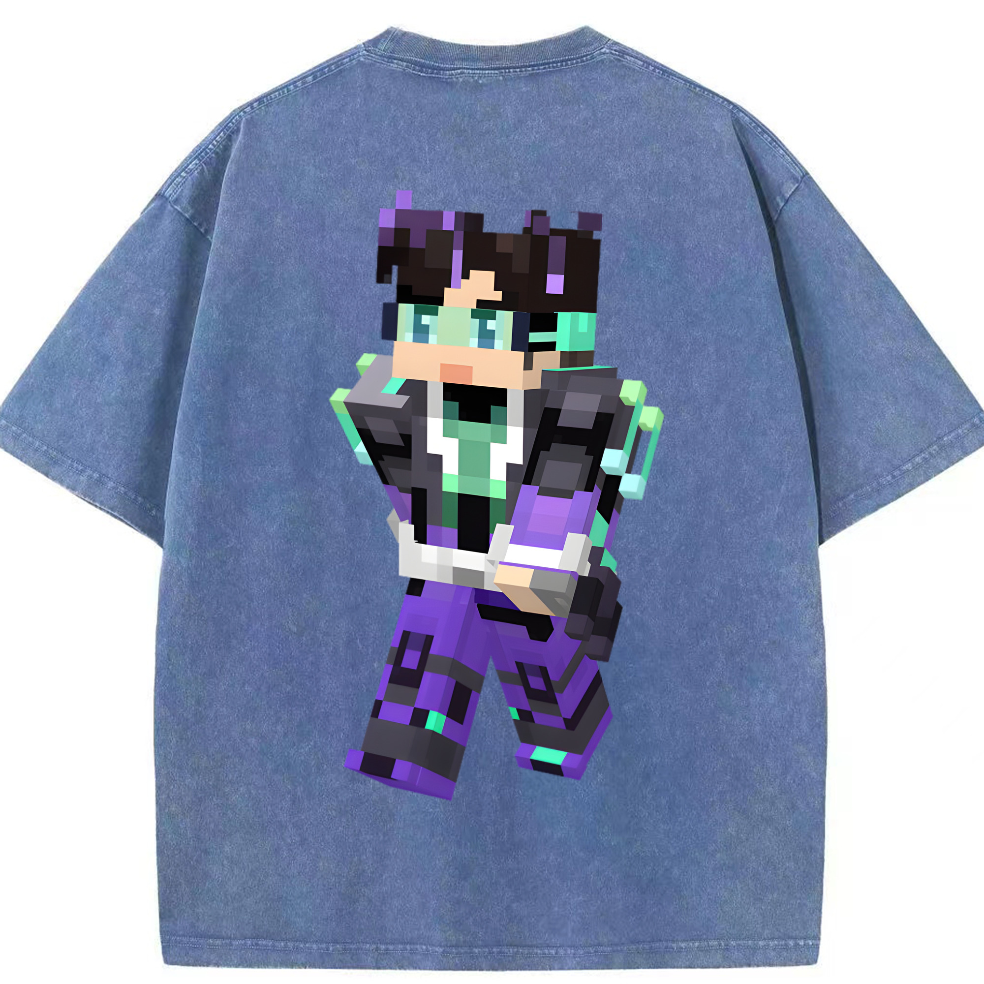 （画像用） マインクラフト ブロックの世界 Minecraft MC Block world 綿100% ヴィンテージ風 半袖Tシャツ（背面プリント）