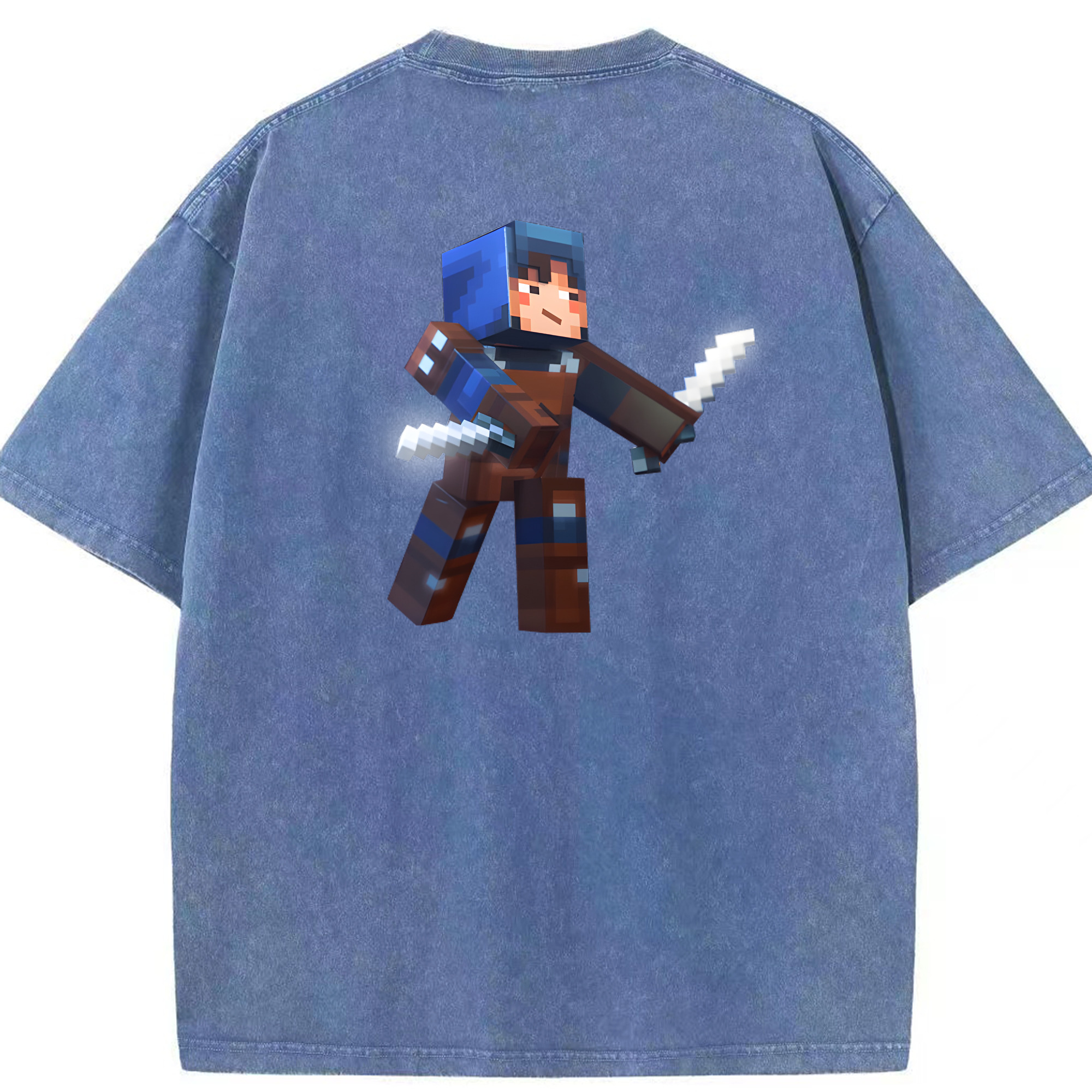 （画像用） マインクラフト ブロックの世界 Minecraft MC Block world 綿100% ヴィンテージ風 半袖Tシャツ（背面プリント）