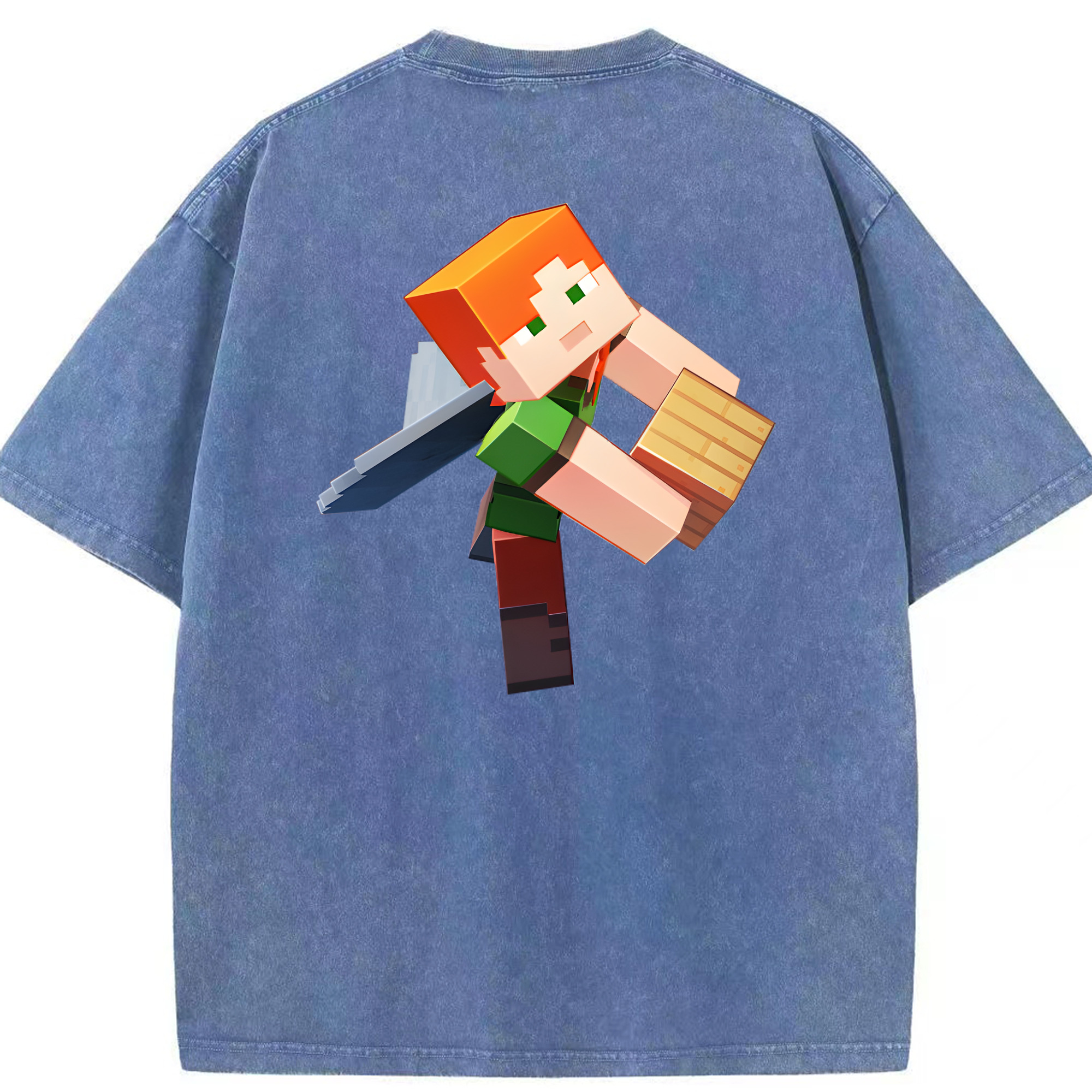 （画像用） マインクラフト ブロックの世界 Minecraft MC Block world 綿100% ヴィンテージ風 半袖Tシャツ（背面プリント）