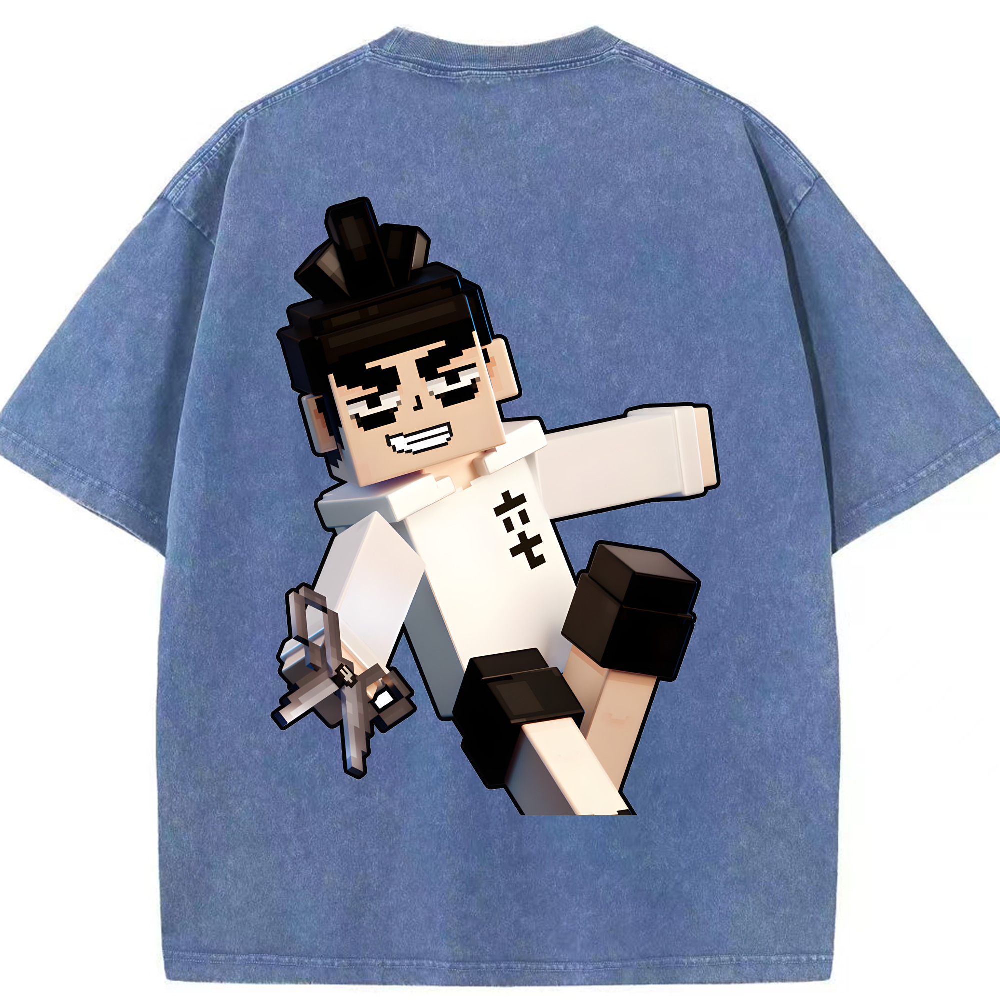 （画像用） マインクラフト ブロックの世界 Minecraft MC Block world 綿100% ヴィンテージ風 半袖Tシャツ（背面プリント）