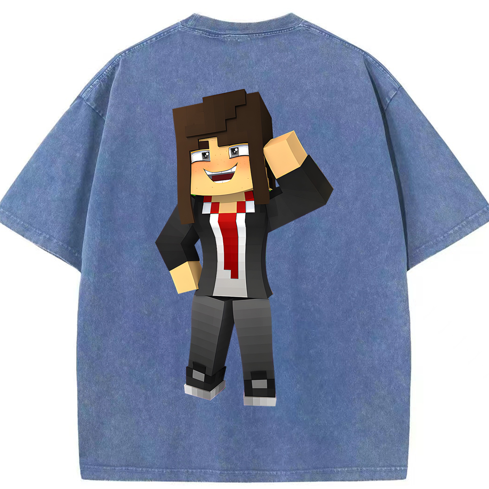 （画像用） マインクラフト ブロックの世界 Minecraft MC Block world 綿100% ヴィンテージ風 半袖Tシャツ（背面プリント）