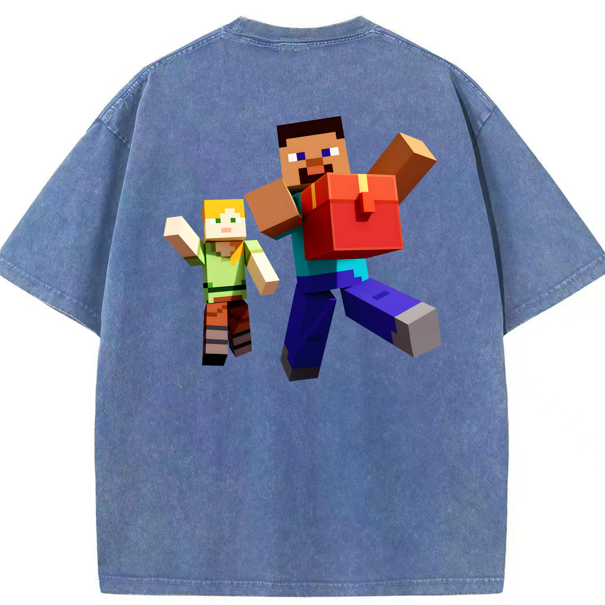 （画像用） マインクラフト ブロックの世界 Minecraft MC Block world 綿100% ヴィンテージ風 半袖Tシャツ（背面プリント）