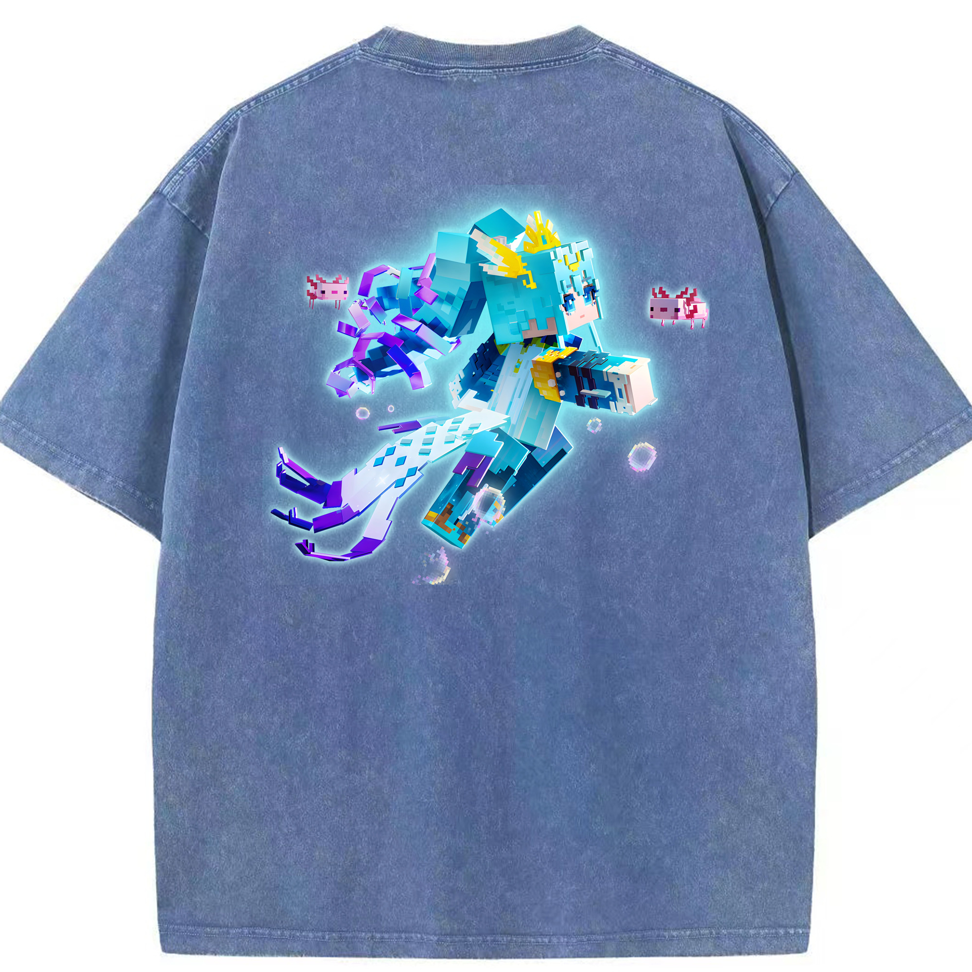 （画像用） マインクラフト ブロックの世界 Minecraft MC Block world 綿100% ヴィンテージ風 半袖Tシャツ（背面プリント）