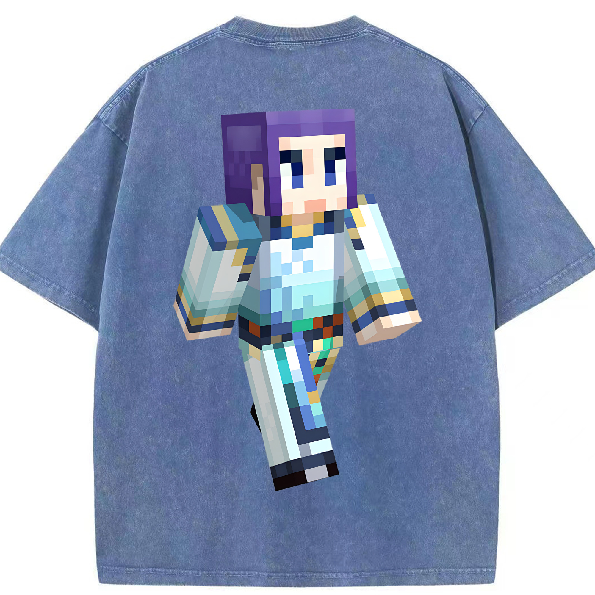 （画像用） マインクラフト ブロックの世界 Minecraft MC Block world 綿100% ヴィンテージ風 半袖Tシャツ（背面プリント）