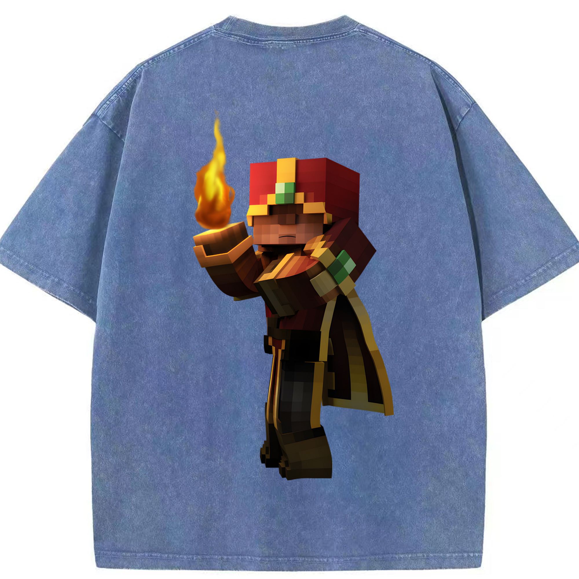 （画像用） マインクラフト ブロックの世界 Minecraft MC Block world 綿100% ヴィンテージ風 半袖Tシャツ（背面プリント）