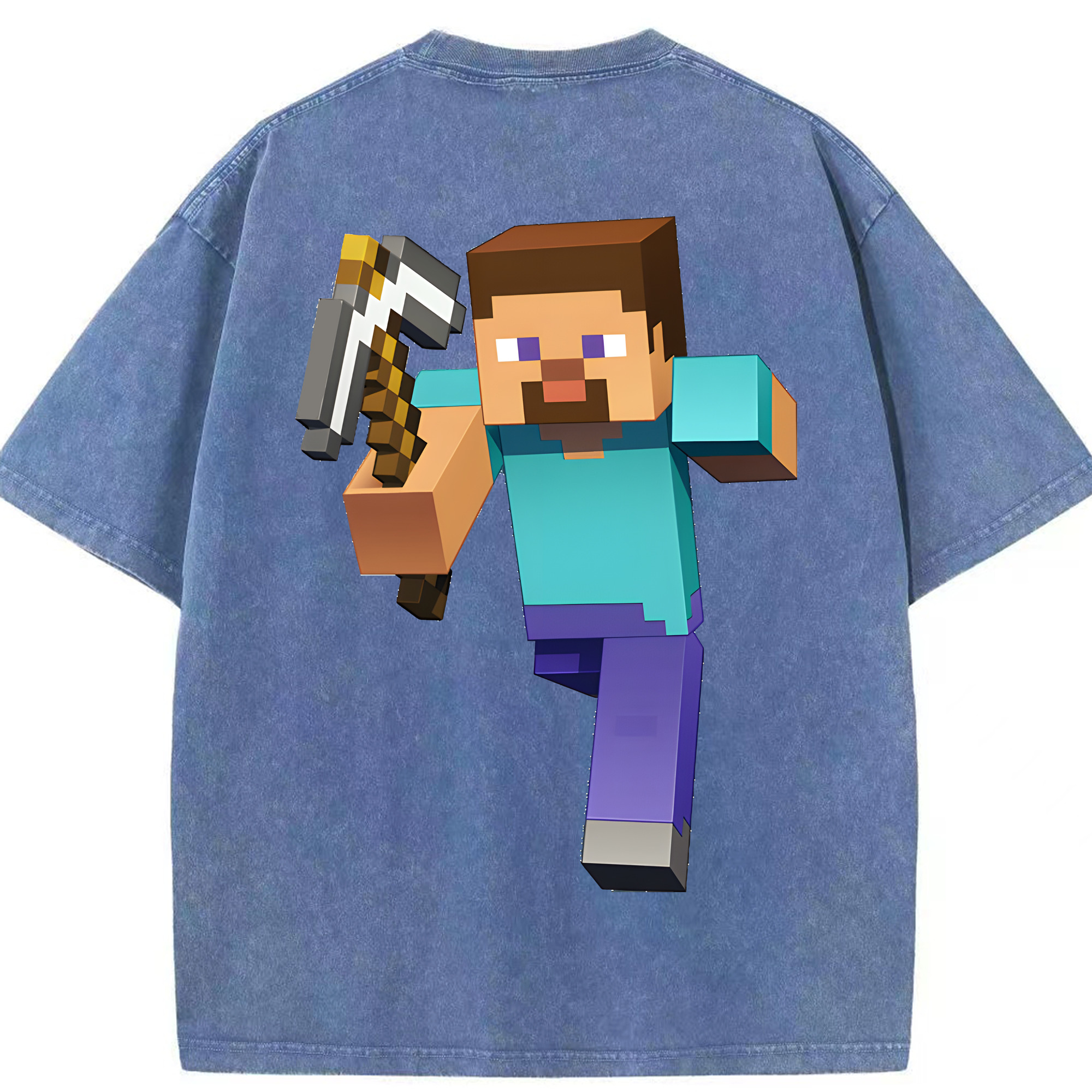 （画像用） マインクラフト ブロックの世界 Minecraft MC Block world 綿100% ヴィンテージ風 半袖Tシャツ（背面プリント）