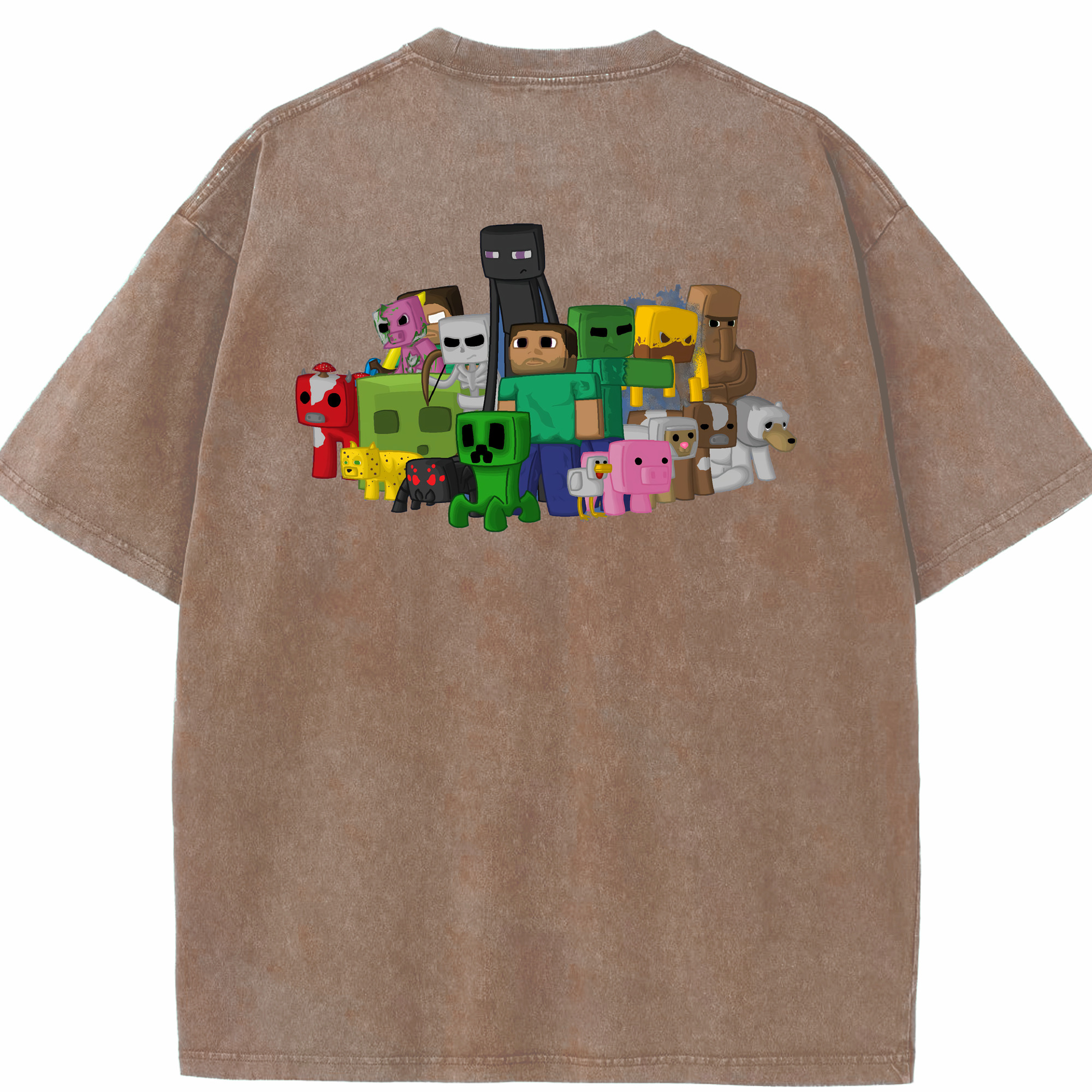 （画像用） マインクラフト ブロックの世界 Minecraft MC Block world 綿100% ヴィンテージ風 半袖Tシャツ（背面プリント）