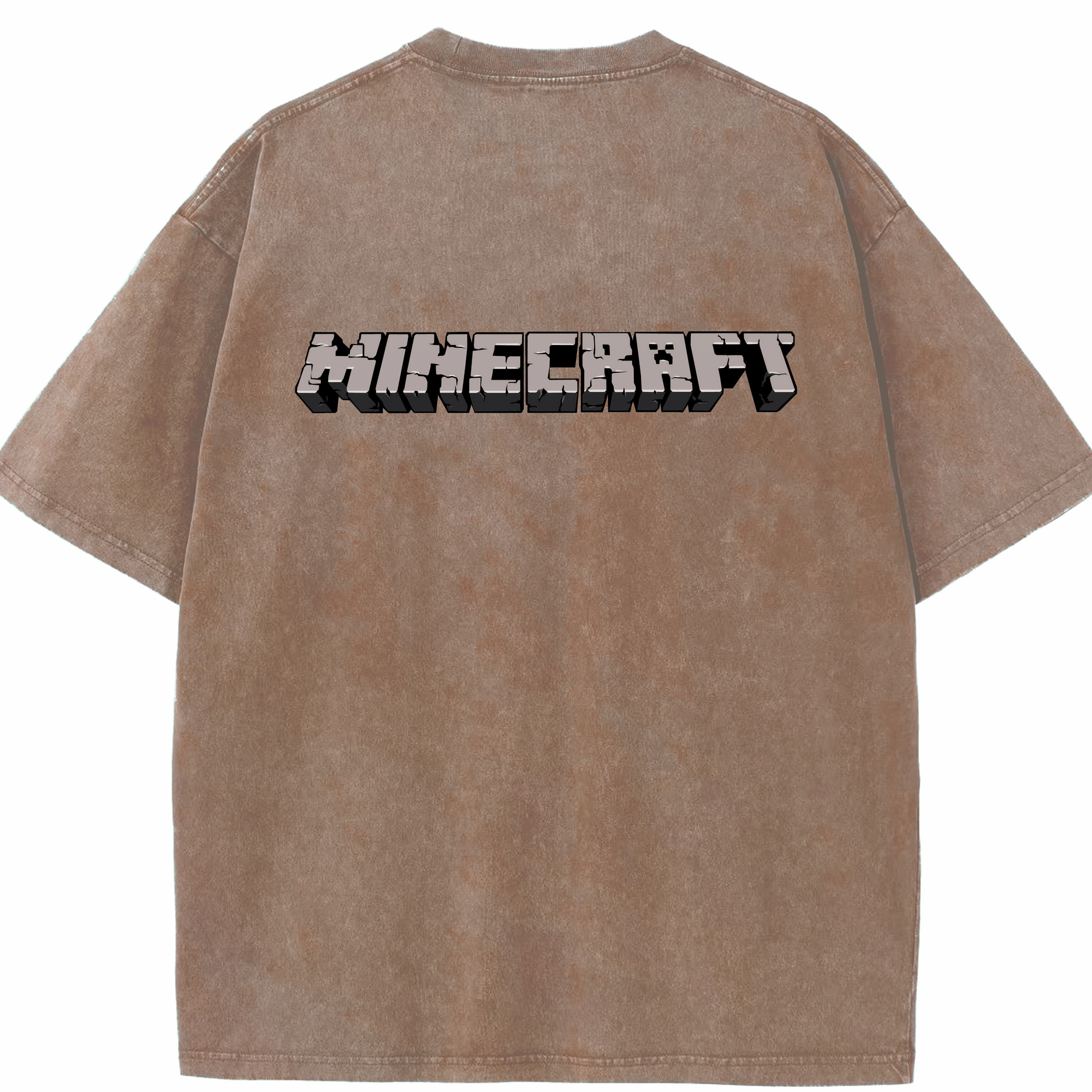 （画像用） マインクラフト ブロックの世界 Minecraft MC Block world 綿100% ヴィンテージ風 半袖Tシャツ（背面プリント）