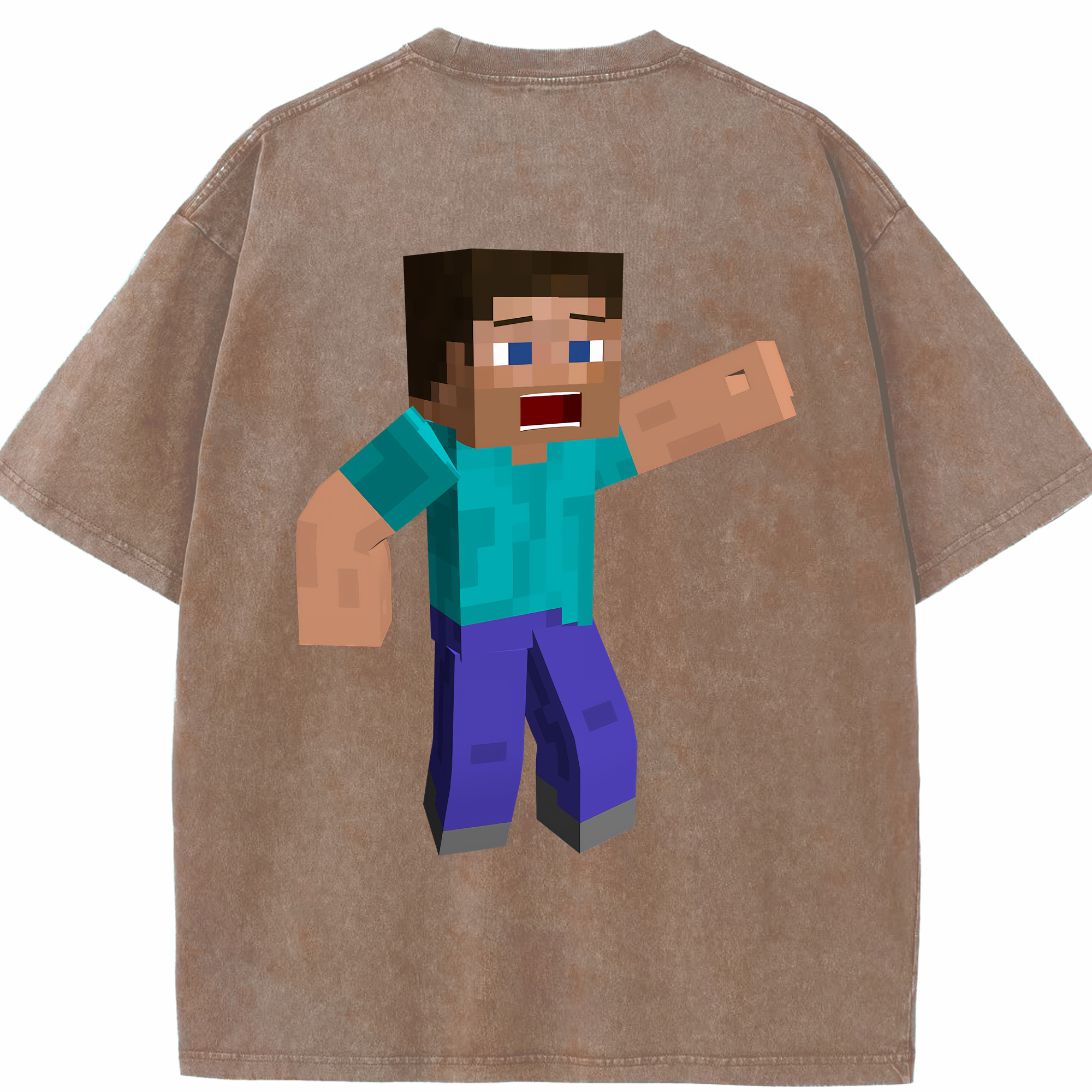 （画像用） マインクラフト ブロックの世界 Minecraft MC Block world 綿100% ヴィンテージ風 半袖Tシャツ（背面プリント）