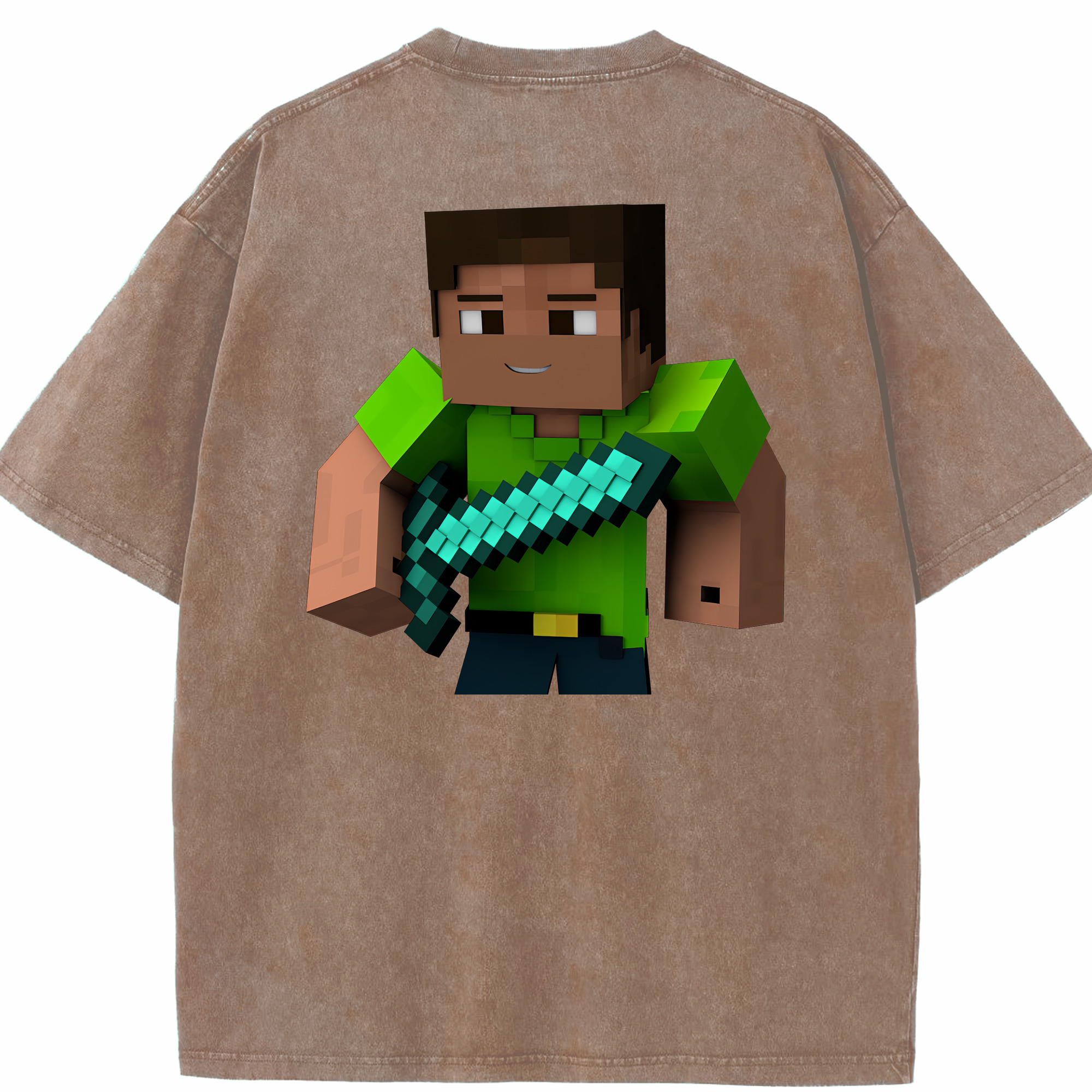 （画像用） マインクラフト ブロックの世界 Minecraft MC Block world 綿100% ヴィンテージ風 半袖Tシャツ（背面プリント）
