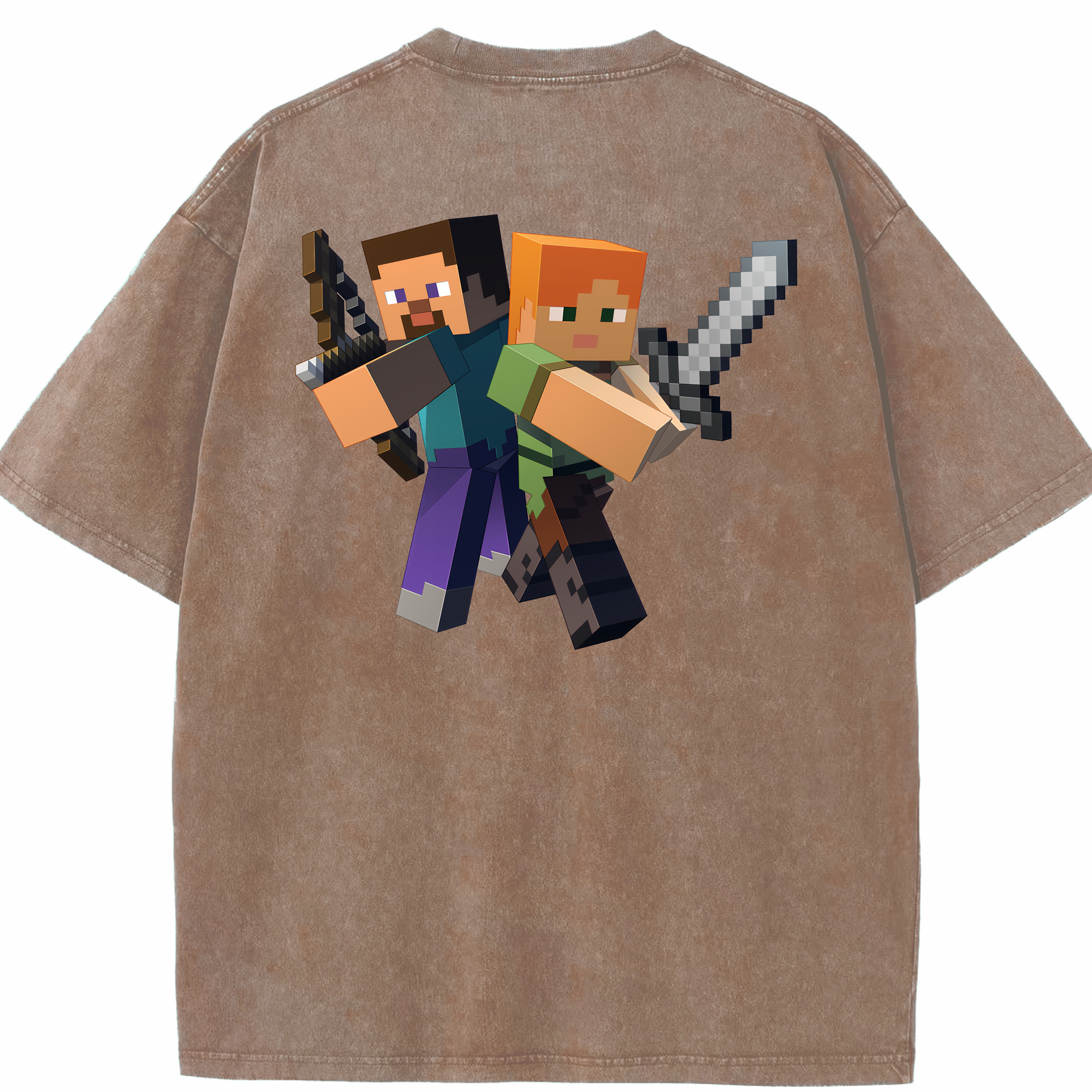 （画像用） マインクラフト ブロックの世界 Minecraft MC Block world 綿100% ヴィンテージ風 半袖Tシャツ（背面プリント）