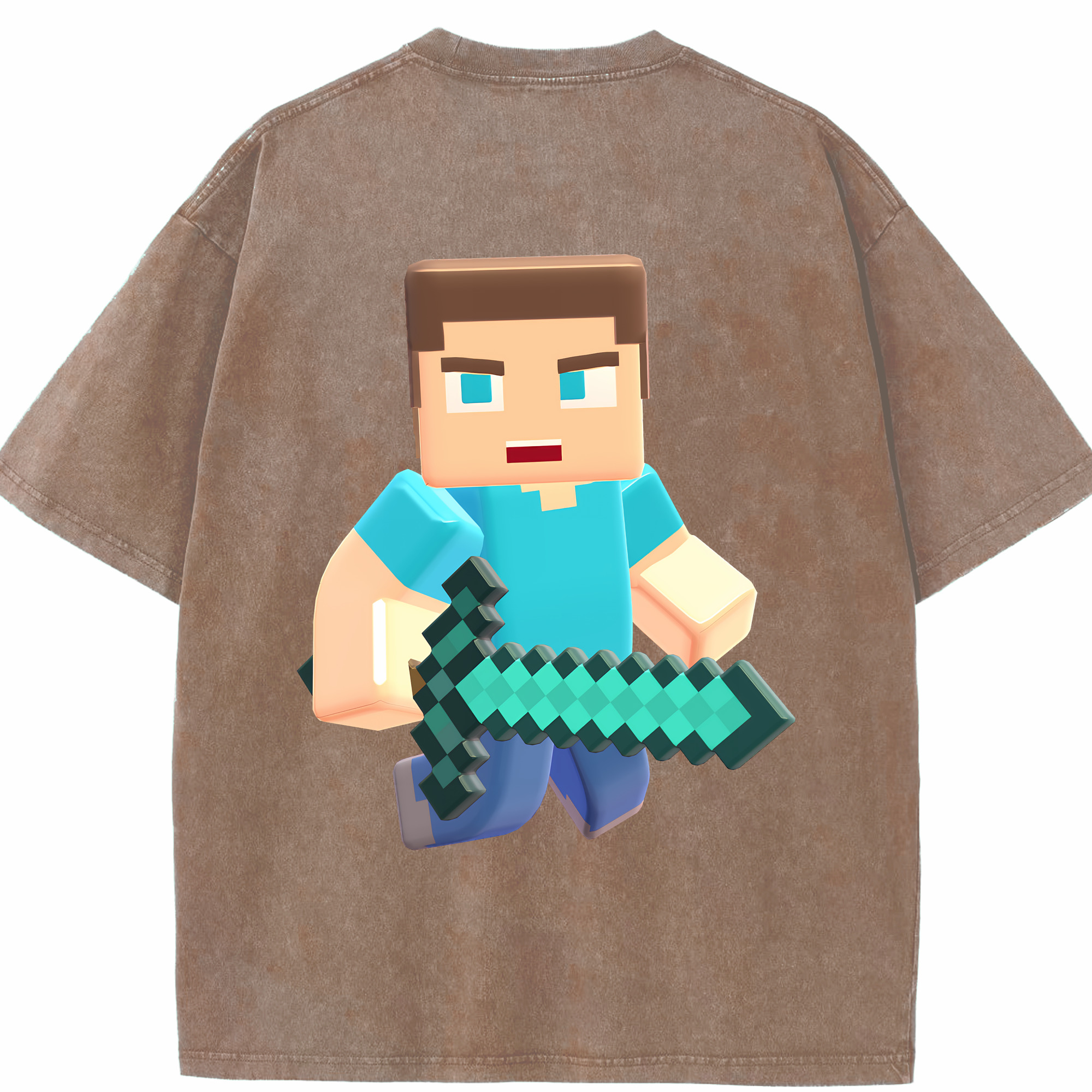 （画像用） マインクラフト ブロックの世界 Minecraft MC Block world 綿100% ヴィンテージ風 半袖Tシャツ（背面プリント）