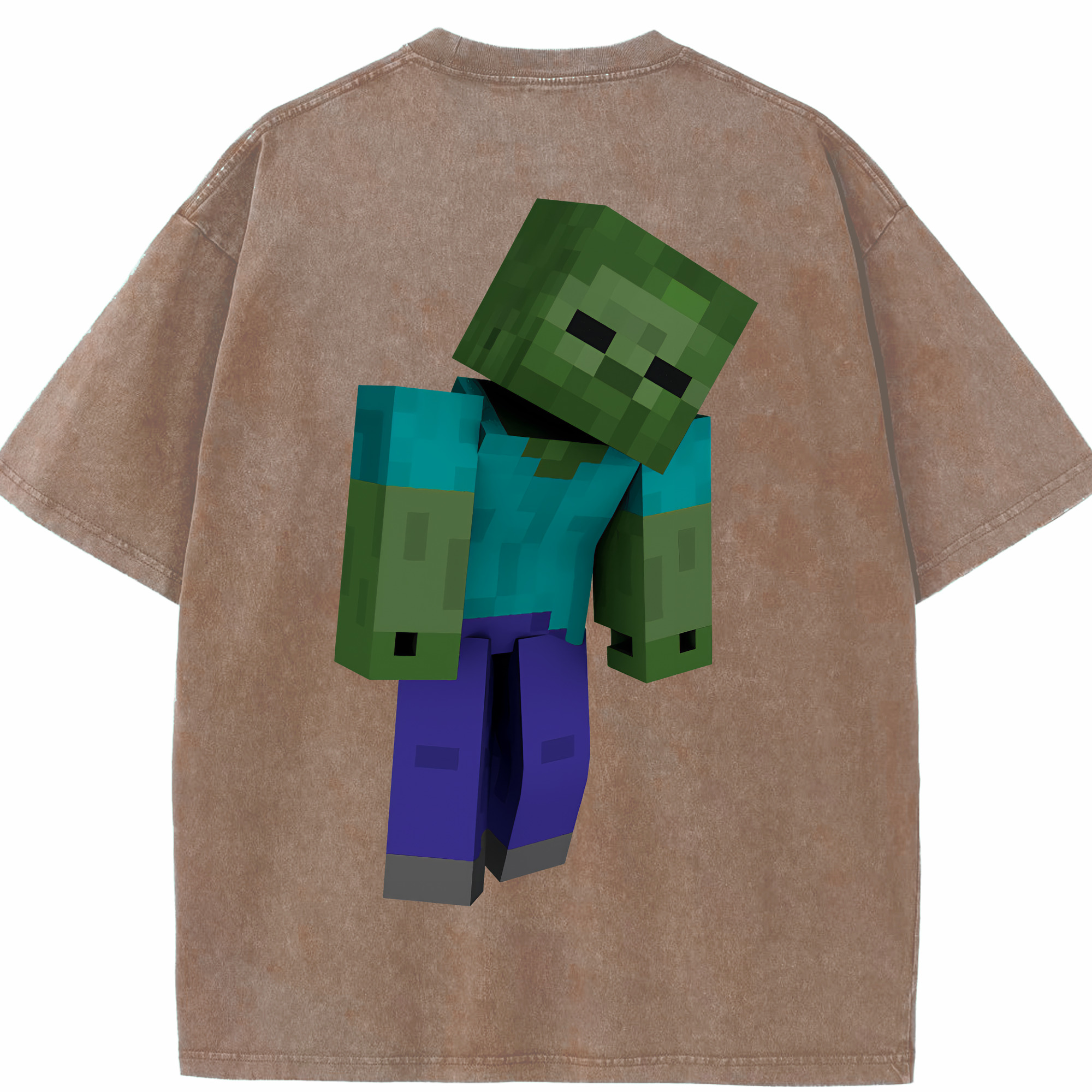 （画像用） マインクラフト ブロックの世界 Minecraft MC Block world 綿100% ヴィンテージ風 半袖Tシャツ（背面プリント）