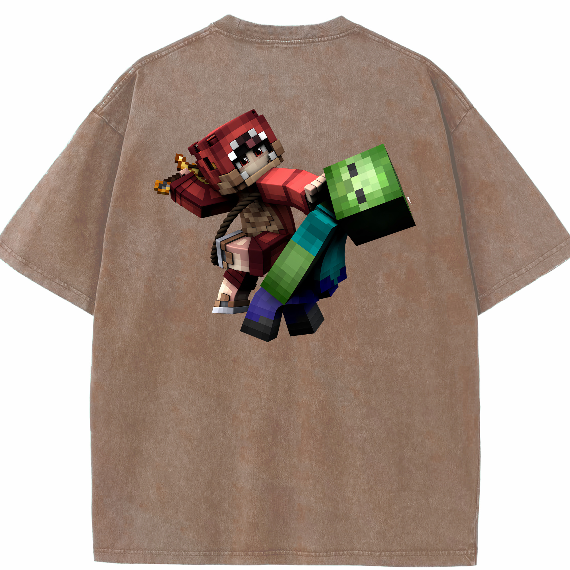 （画像用） マインクラフト ブロックの世界 Minecraft MC Block world 綿100% ヴィンテージ風 半袖Tシャツ（背面プリント）
