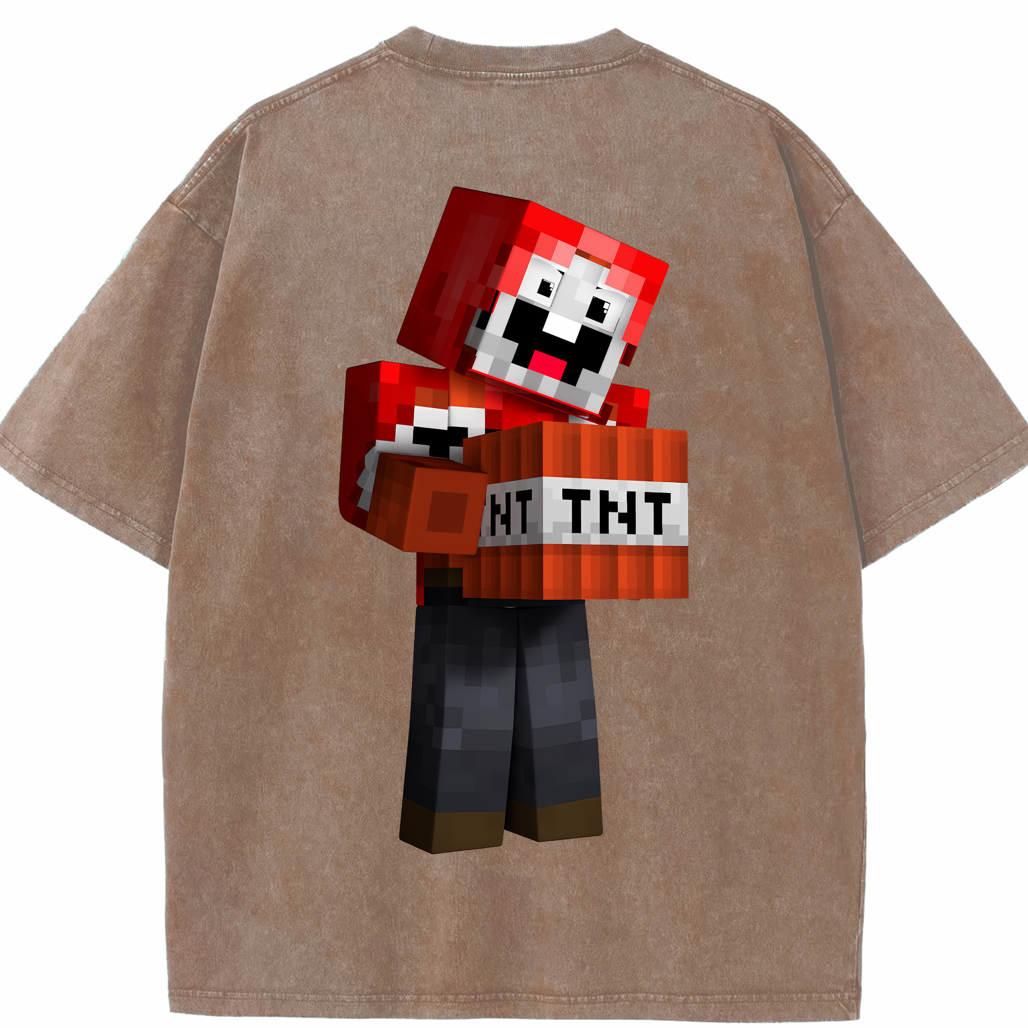 （画像用） マインクラフト ブロックの世界 Minecraft MC Block world 綿100% ヴィンテージ風 半袖Tシャツ（背面プリント）