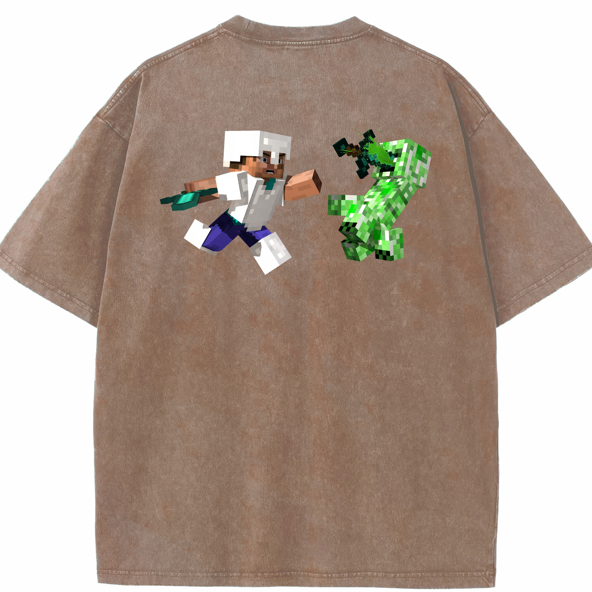 （画像用） マインクラフト ブロックの世界 Minecraft MC Block world 綿100% ヴィンテージ風 半袖Tシャツ（背面プリント）