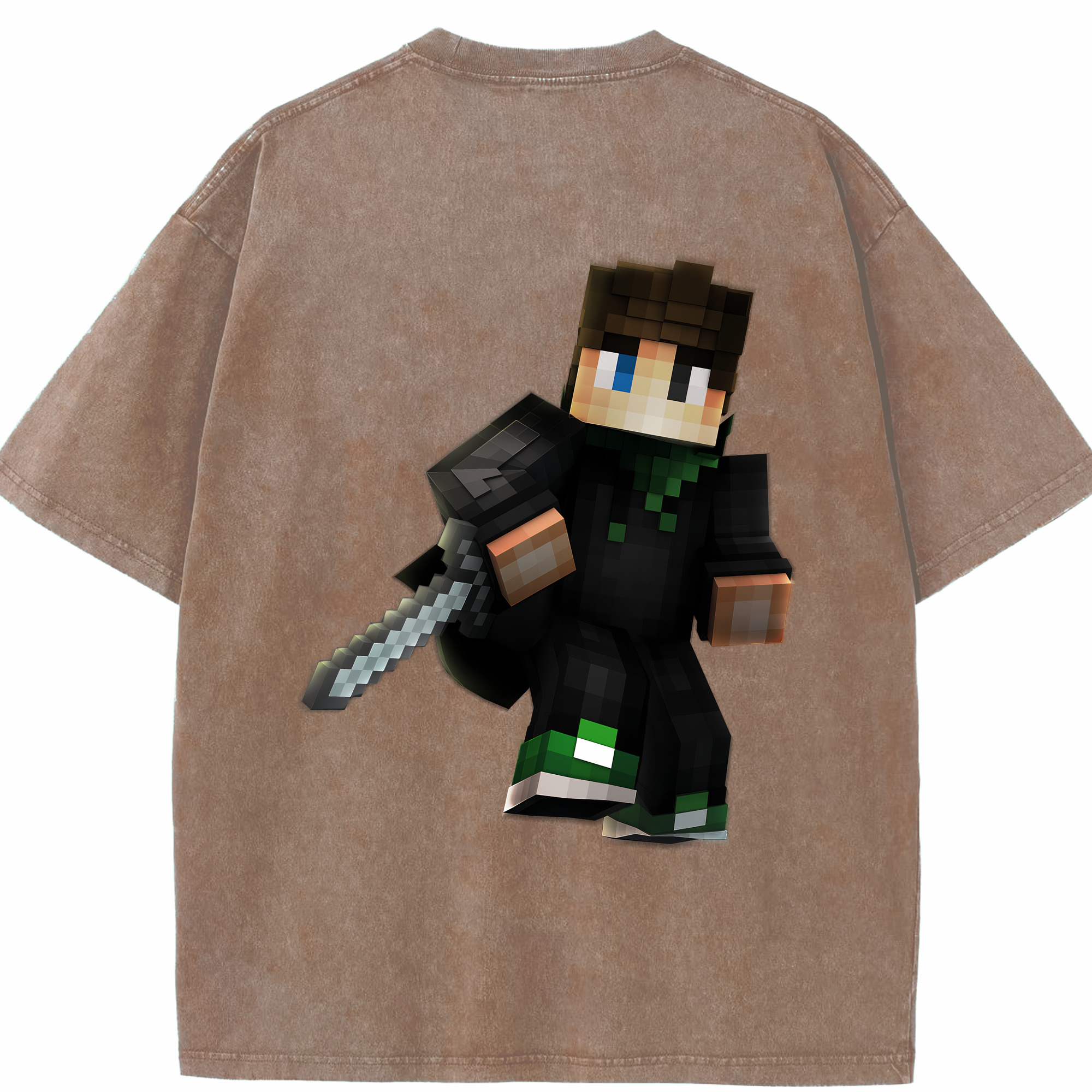 （画像用） マインクラフト ブロックの世界 Minecraft MC Block world 綿100% ヴィンテージ風 半袖Tシャツ（背面プリント）
