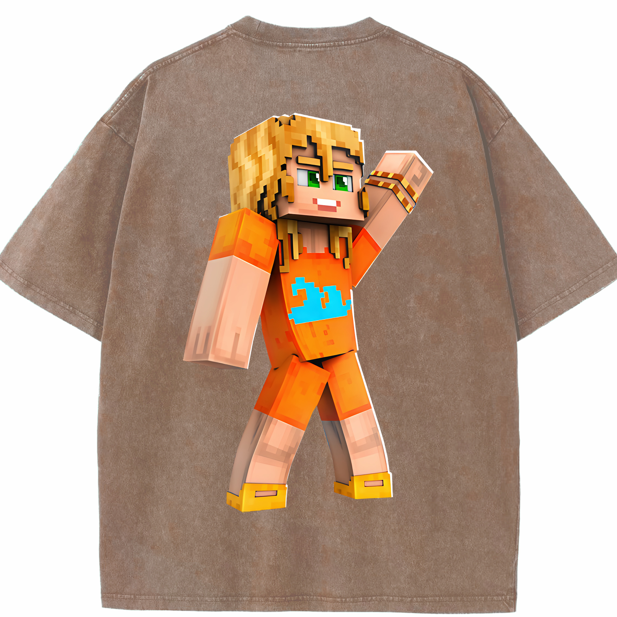 （画像用） マインクラフト ブロックの世界 Minecraft MC Block world 綿100% ヴィンテージ風 半袖Tシャツ（背面プリント）