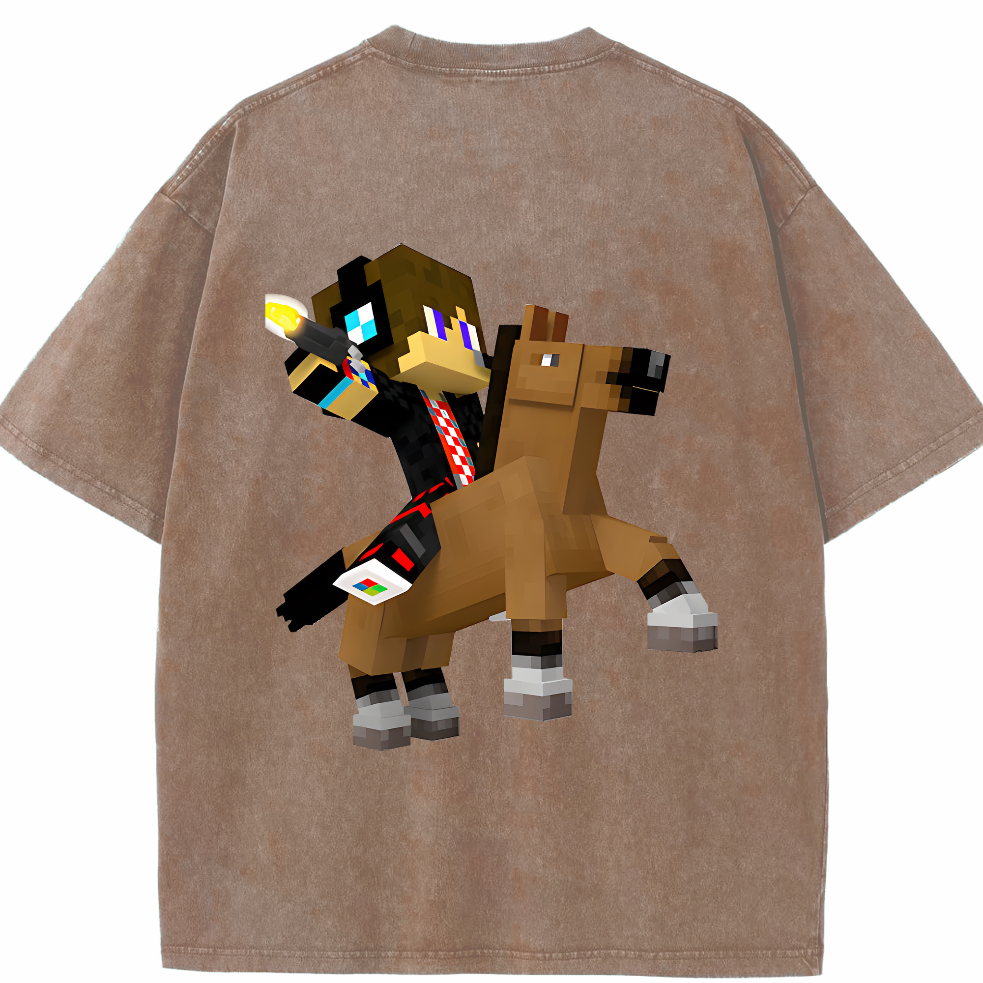 （画像用） マインクラフト ブロックの世界 Minecraft MC Block world 綿100% ヴィンテージ風 半袖Tシャツ（背面プリント）