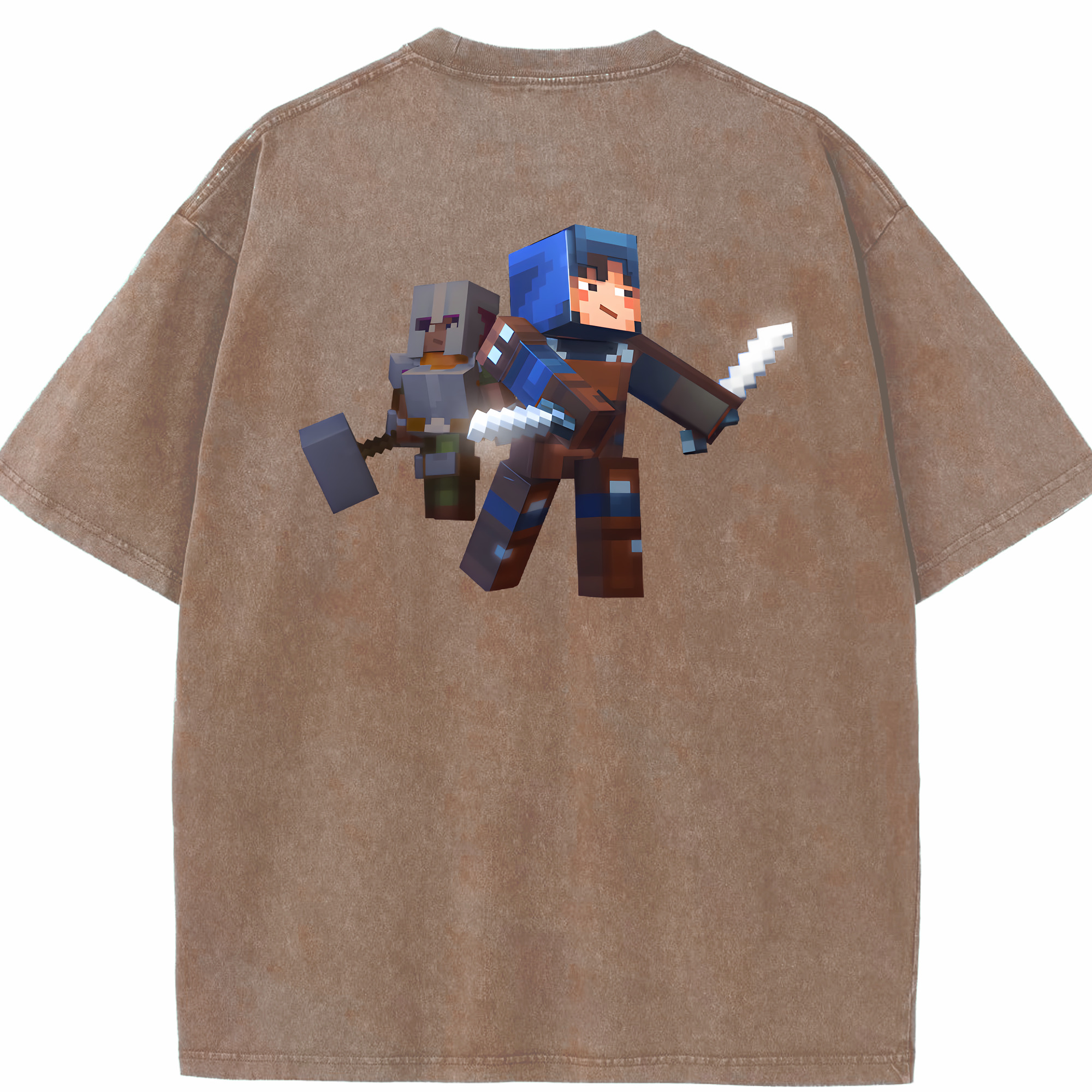 （画像用） マインクラフト ブロックの世界 Minecraft MC Block world 綿100% ヴィンテージ風 半袖Tシャツ（背面プリント）