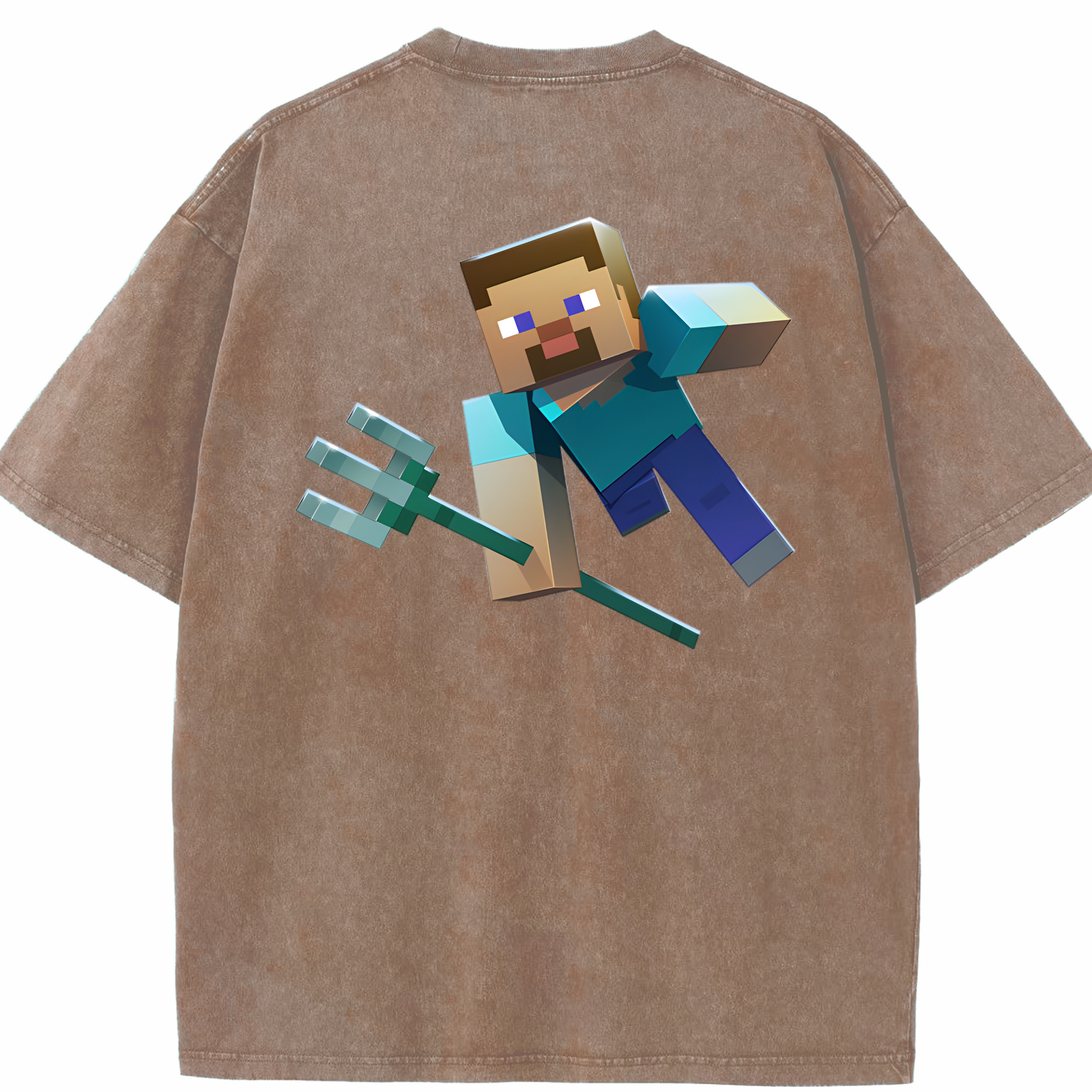 （画像用） マインクラフト ブロックの世界 Minecraft MC Block world 綿100% ヴィンテージ風 半袖Tシャツ（背面プリント）