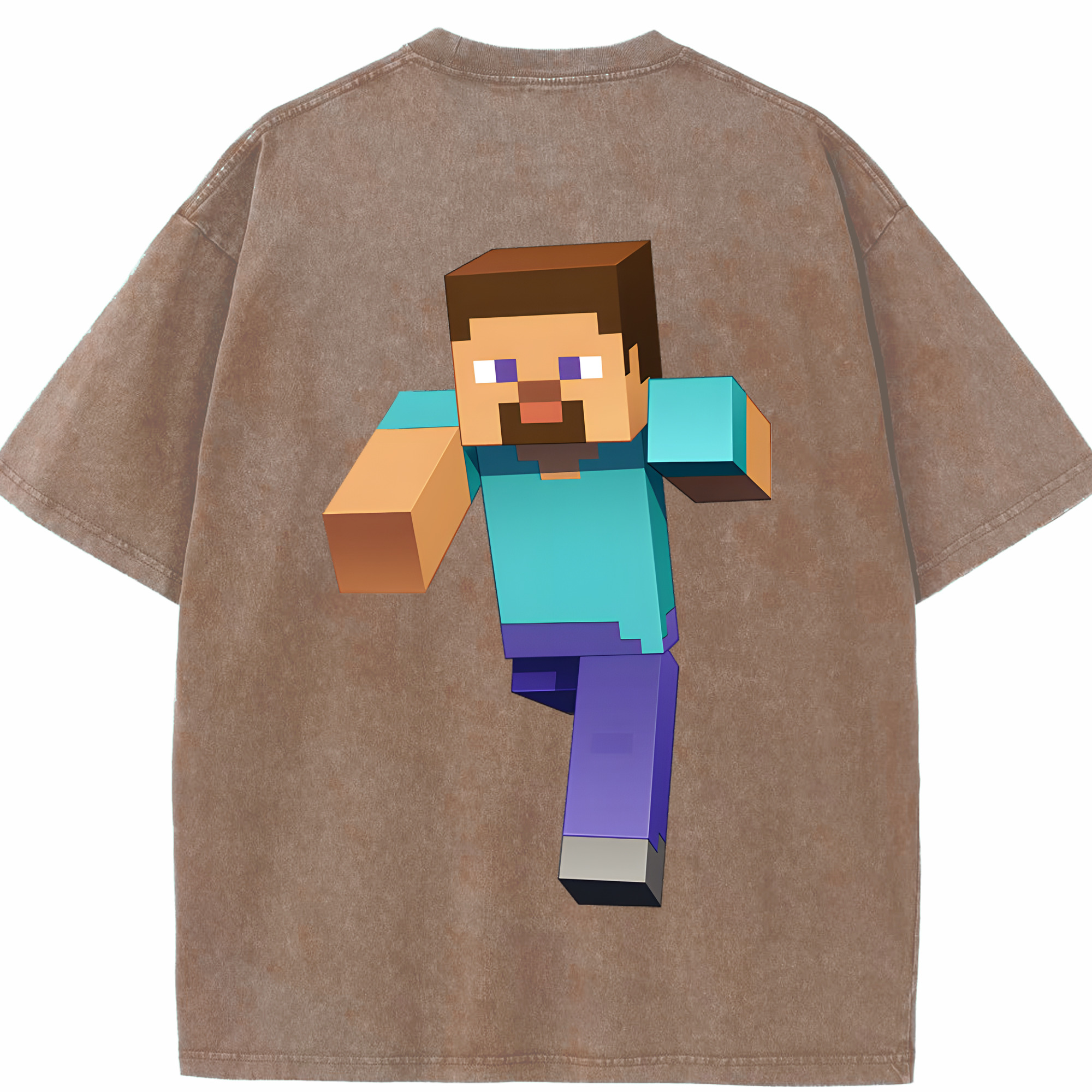 （画像用） マインクラフト ブロックの世界 Minecraft MC Block world 綿100% ヴィンテージ風 半袖Tシャツ（背面プリント）