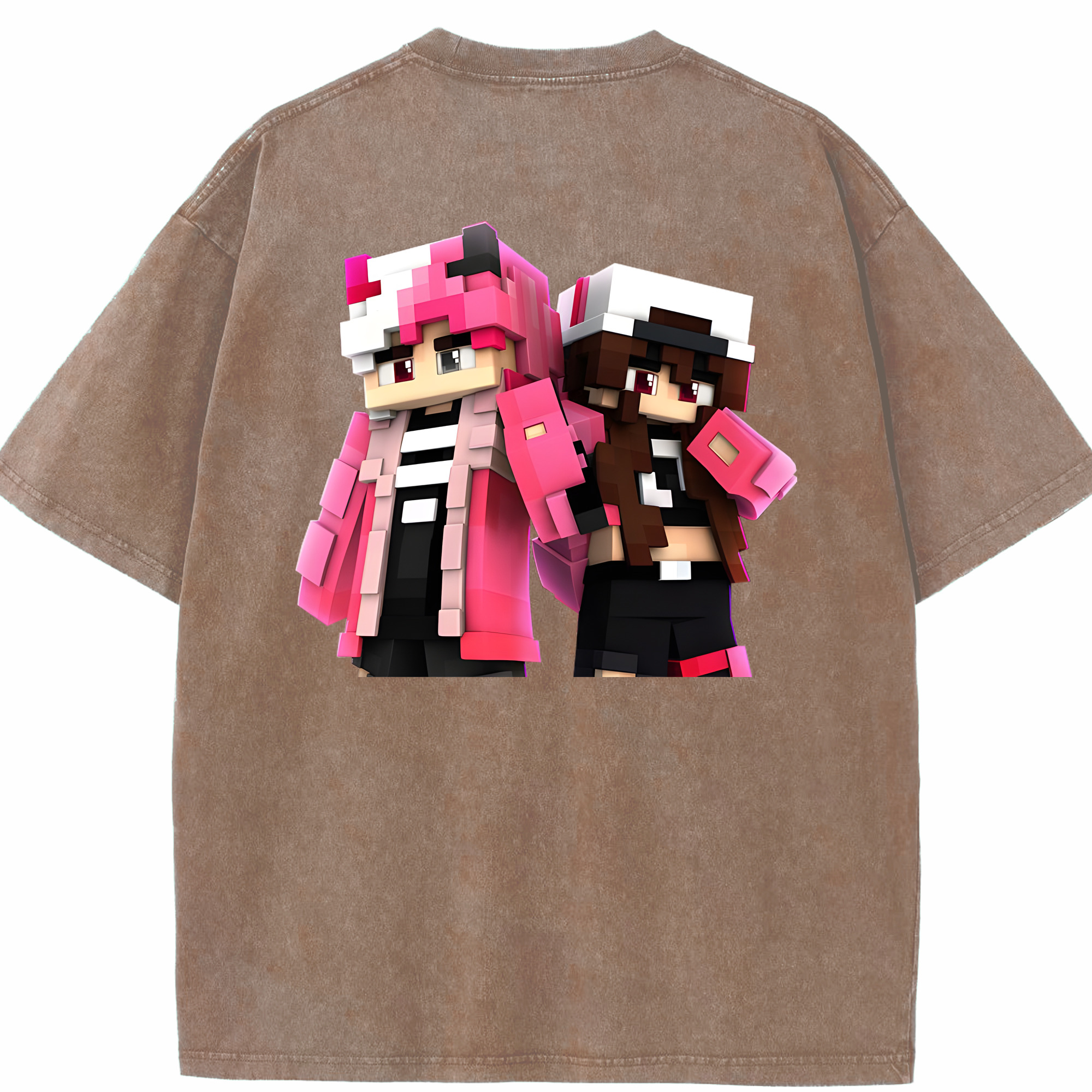 （画像用） マインクラフト ブロックの世界 Minecraft MC Block world 綿100% ヴィンテージ風 半袖Tシャツ（背面プリント）
