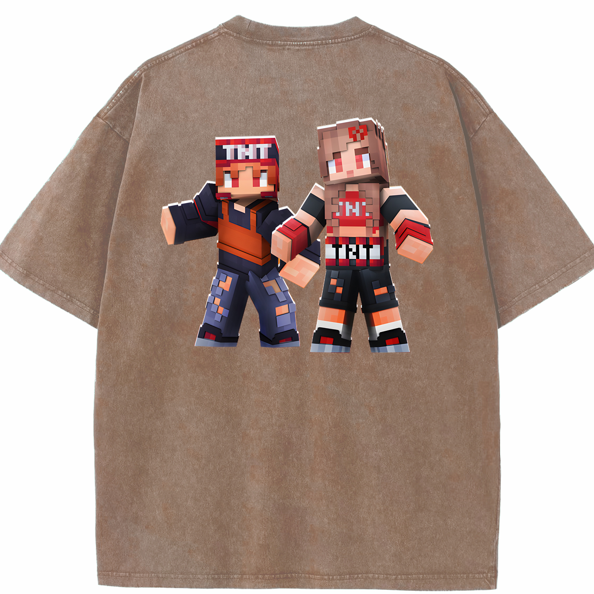 （画像用） マインクラフト ブロックの世界 Minecraft MC Block world 綿100% ヴィンテージ風 半袖Tシャツ（背面プリント）