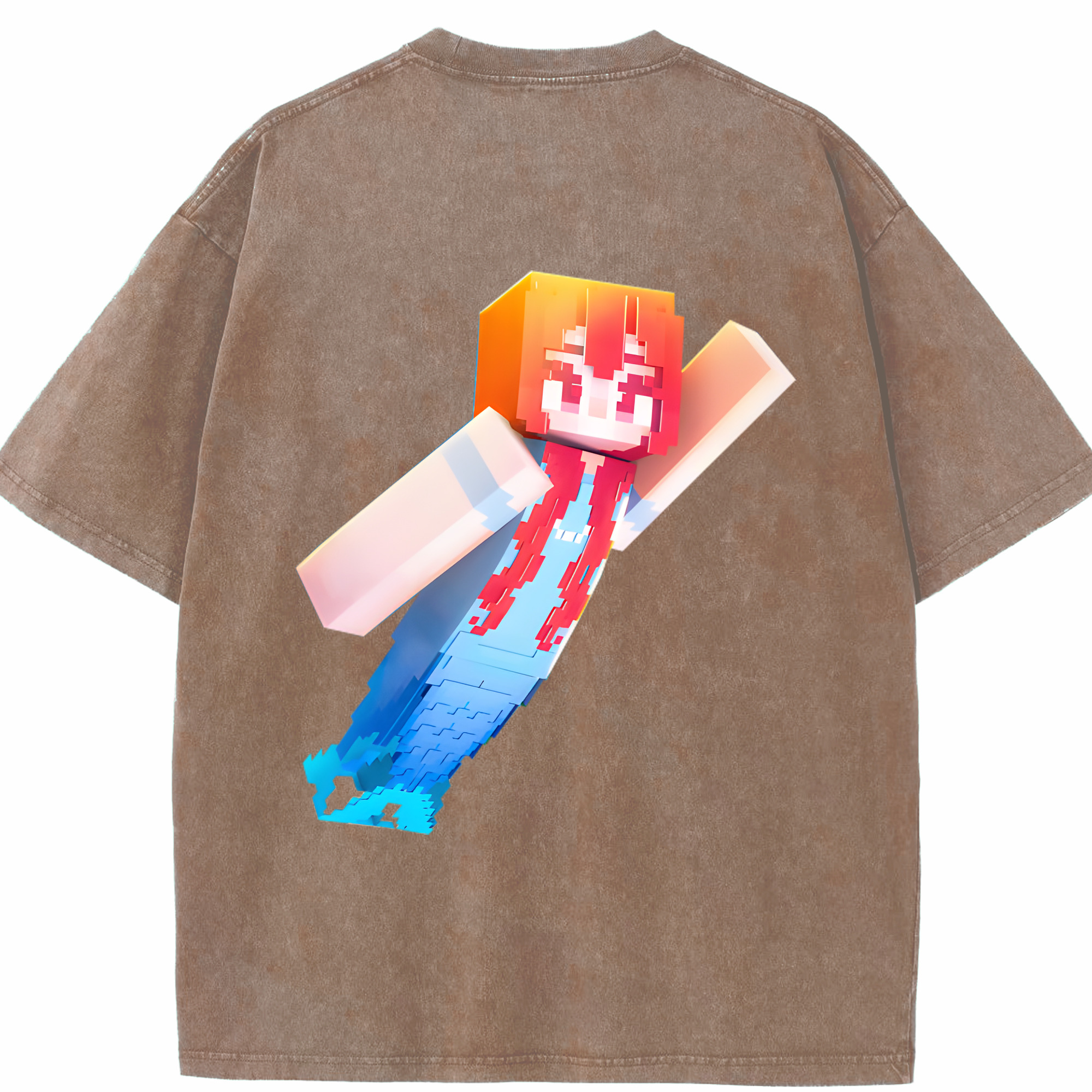 （画像用） マインクラフト ブロックの世界 Minecraft MC Block world 綿100% ヴィンテージ風 半袖Tシャツ（背面プリント）